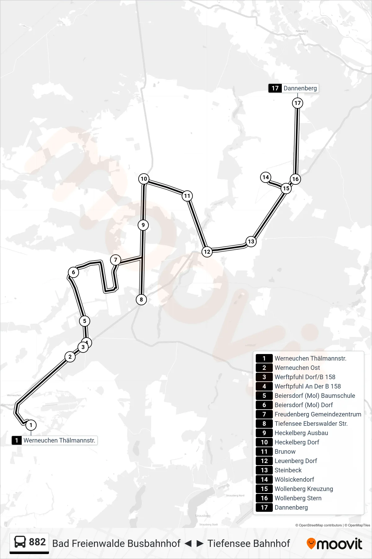 Linie 882 (Bus) Richtung Dannenberg: Route und Haltestellen auf der Karte