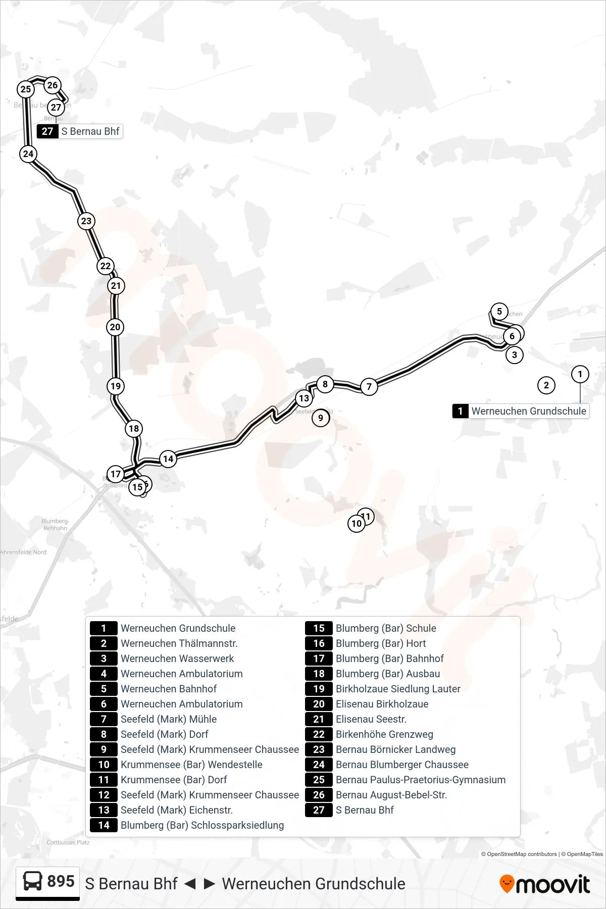 Linie 895 (Bus) Richtung S Bernau Bhf: Route und Haltestellen auf der Karte