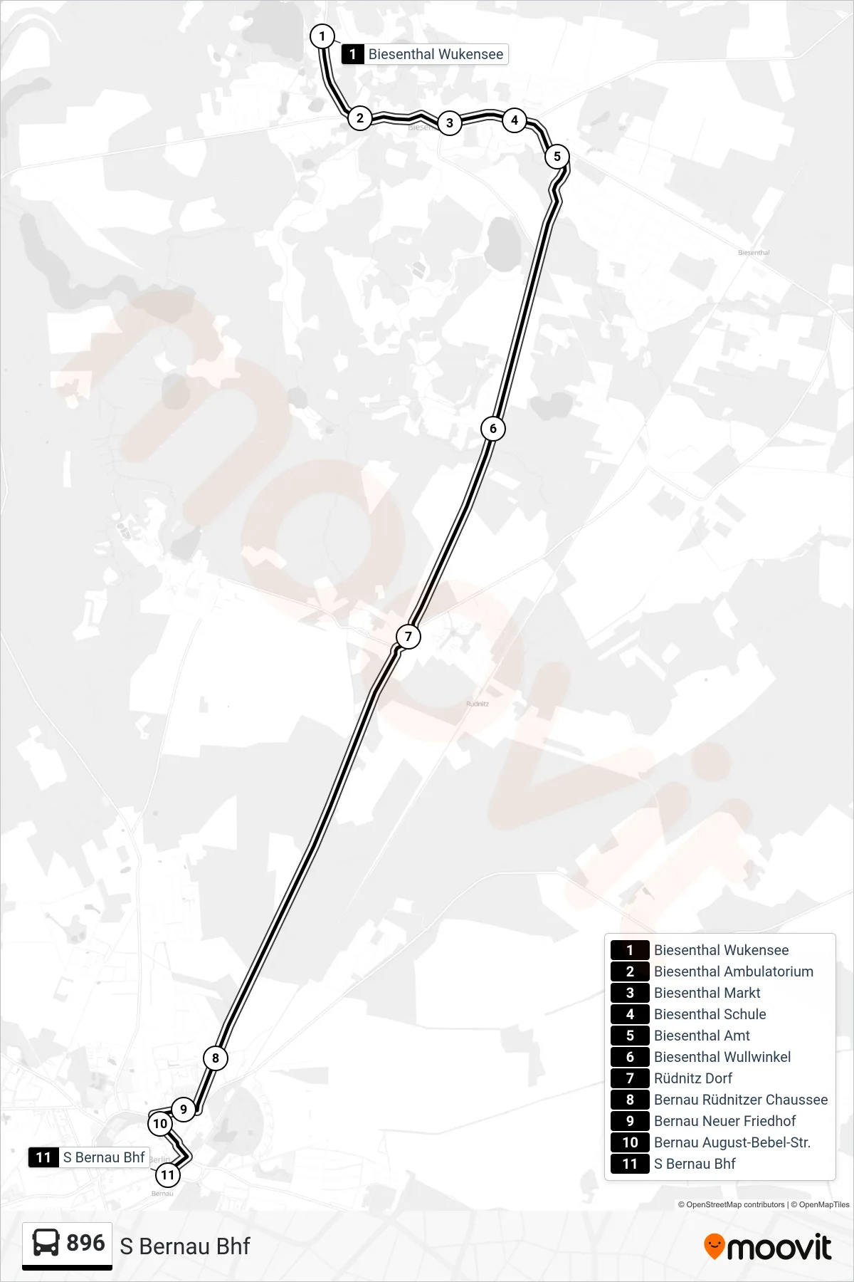 Linie 896 (Bus) Richtung S Bernau Bhf: Route und Haltestellen auf der Karte