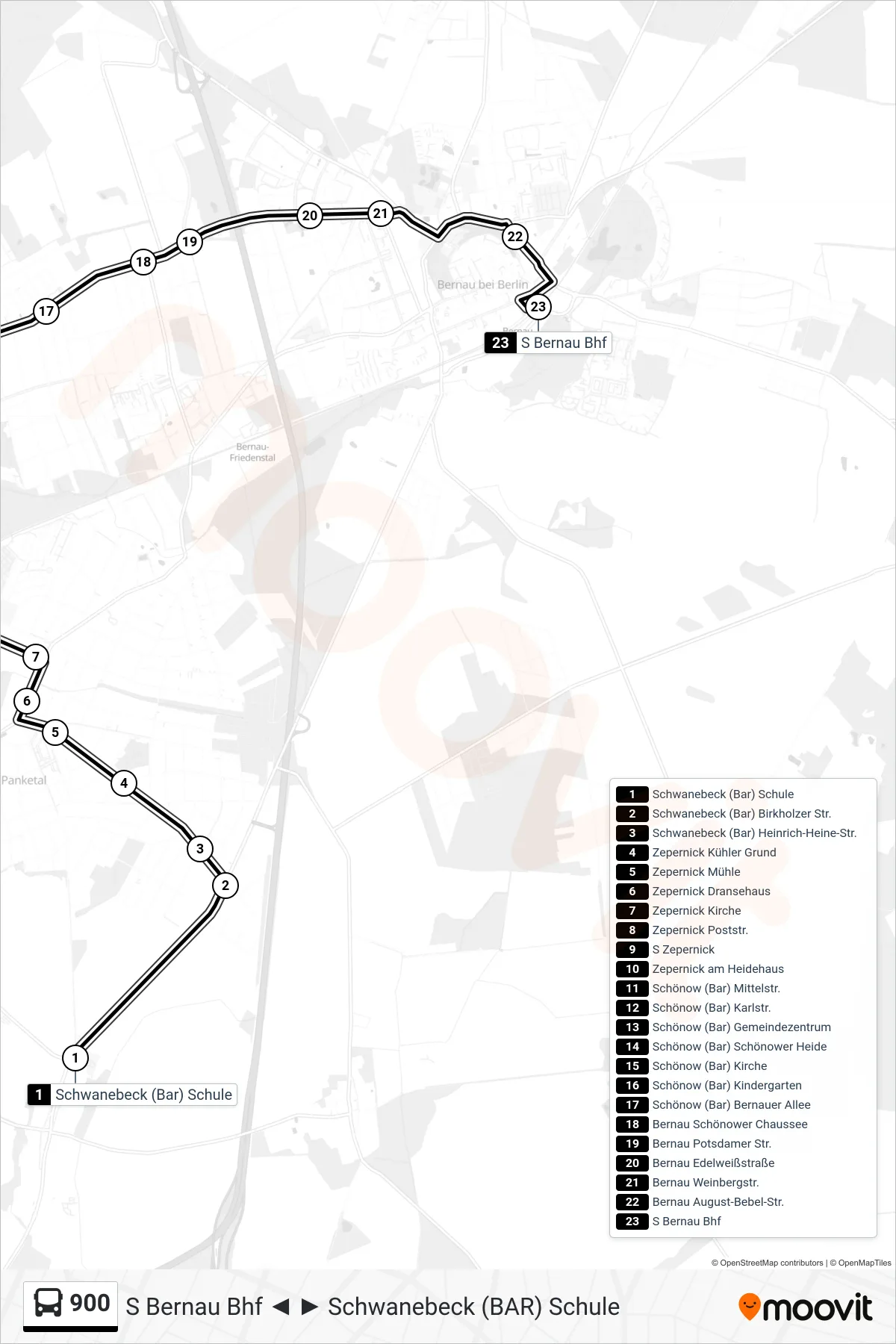 Linie 900 (Bus) Richtung S Bernau Bhf: Route und Haltestellen auf der Karte