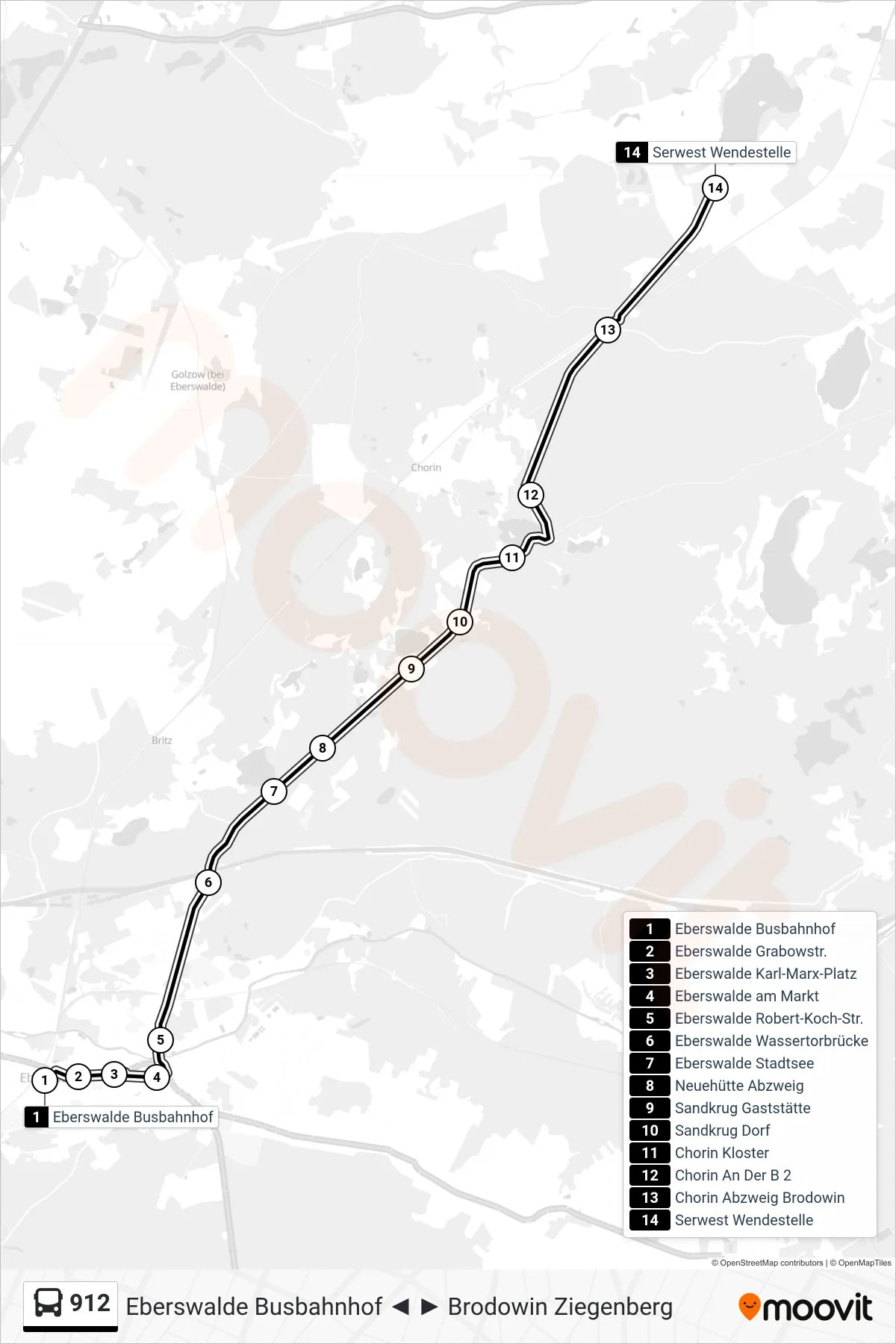 Linie 912 (Bus) Richtung Serwest Wendestelle: Route und Haltestellen auf der Karte