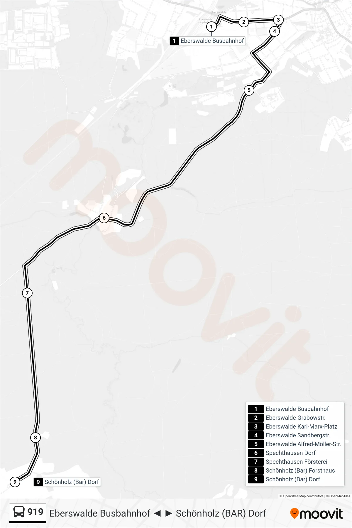 Linie 919 (Bus) Richtung Schönholz (Bar) Dorf: Route und Haltestellen auf der Karte