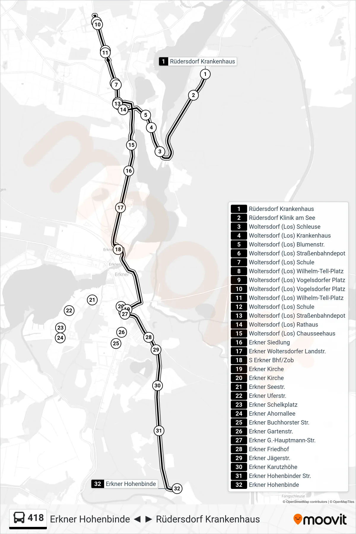 Linie 418 (Bus) Richtung Erkner Hohenbinde: Route und Haltestellen auf der Karte