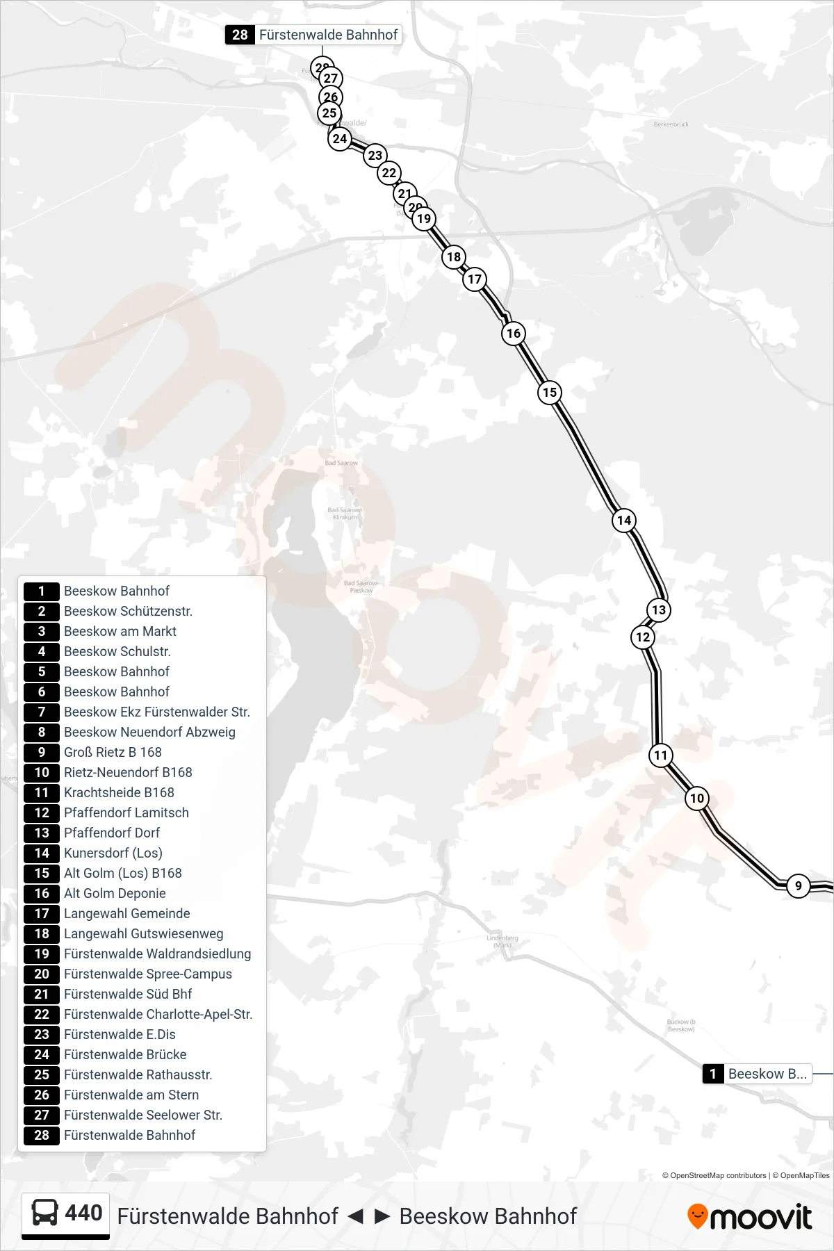 Linie 440 (Bus) Richtung Fürstenwalde Bahnhof: Route und Haltestellen auf der Karte