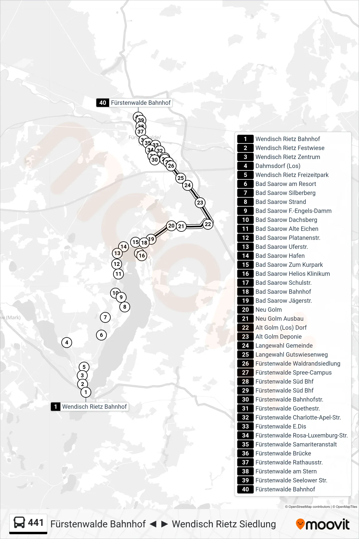 441 bus Line (Fürstenwalde Bahnhof) route and stops on a map