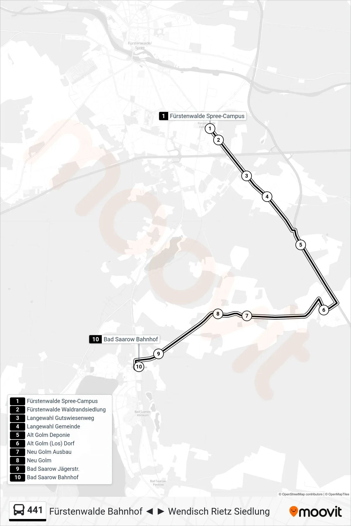 441 bus Line (Bad Saarow Bahnhof) route and stops on a map