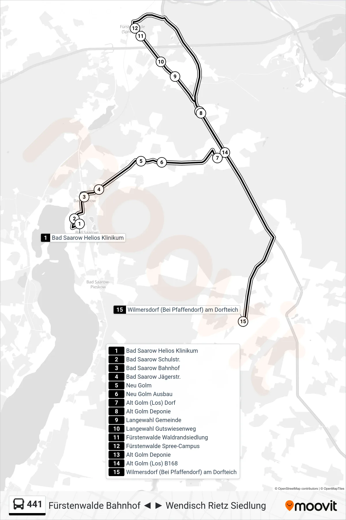 441 bus Line (Wilmersdorf (Bei Pfaffendorf) am Dorfteich) route and stops on a map