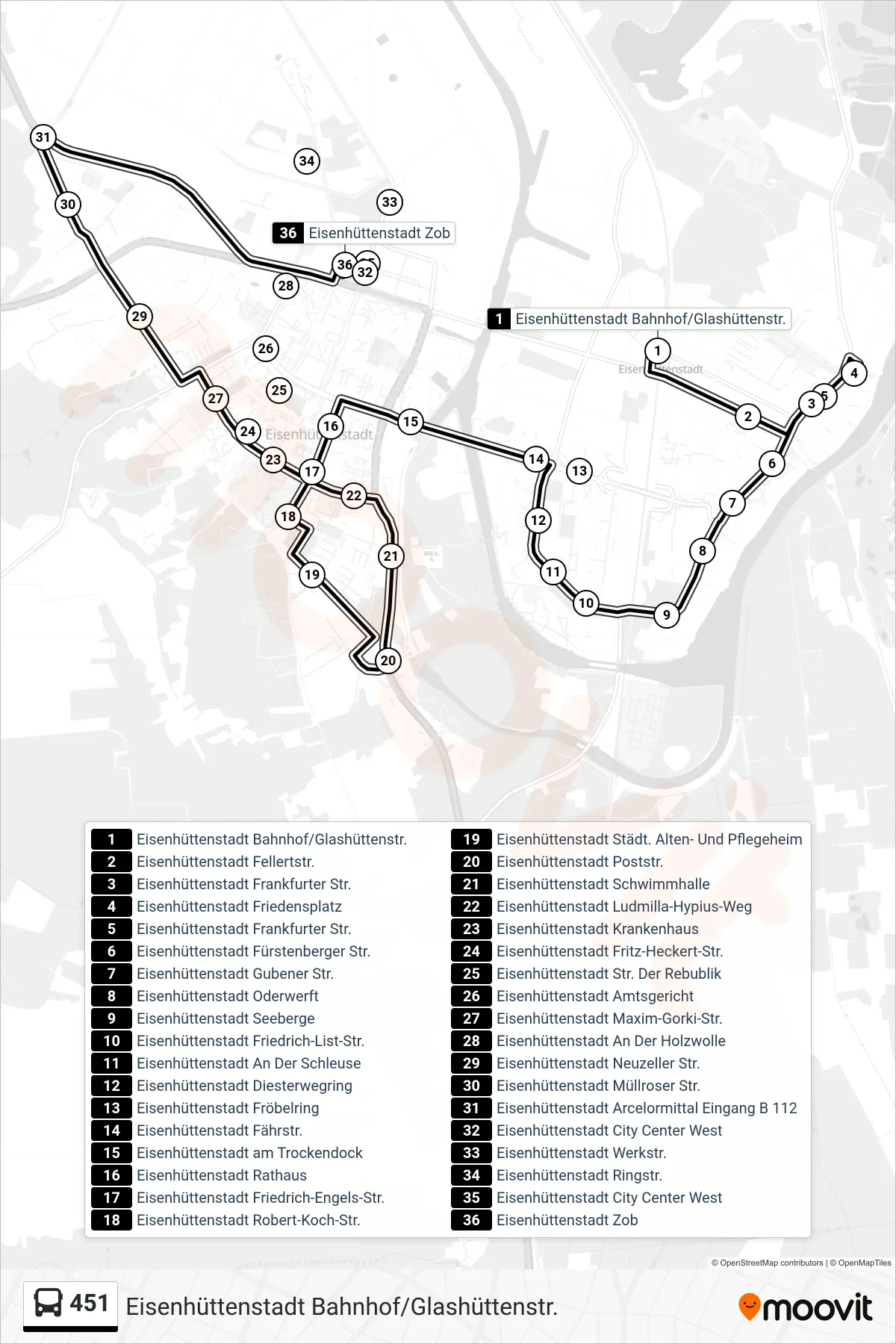 Linie 451 (Bus) Richtung Eisenhüttenstadt Zob: Route und Haltestellen auf der Karte