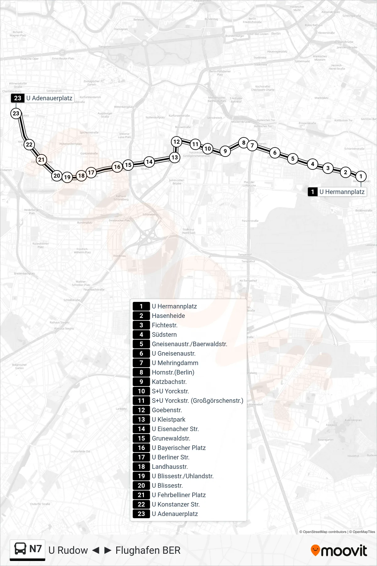 Linie N7 (Bus) Richtung U Adenauerplatz: Route und Haltestellen auf der Karte