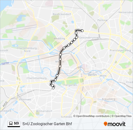 Автобус N9: карта маршрута