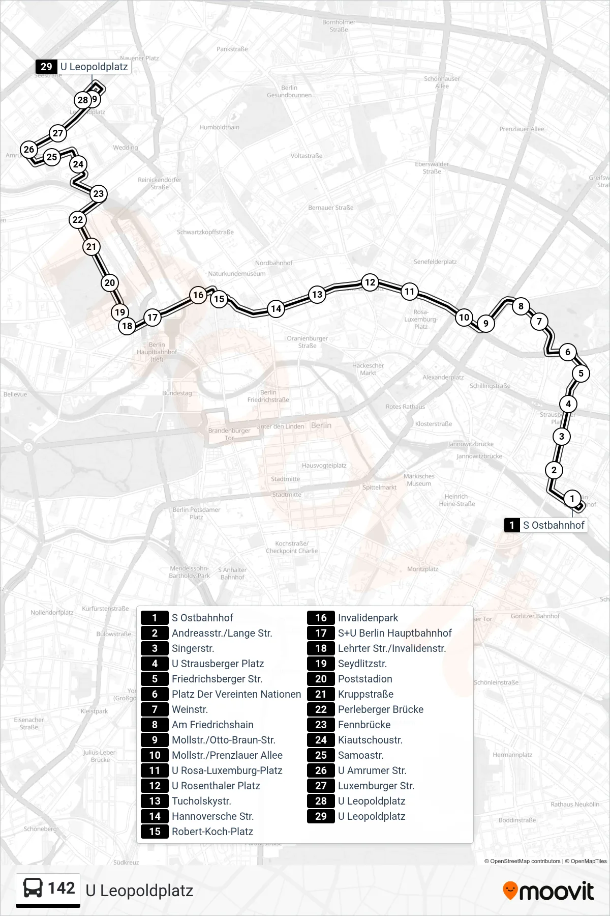 Linie 142 (Bus) Richtung U Leopoldplatz: Route und Haltestellen auf der Karte