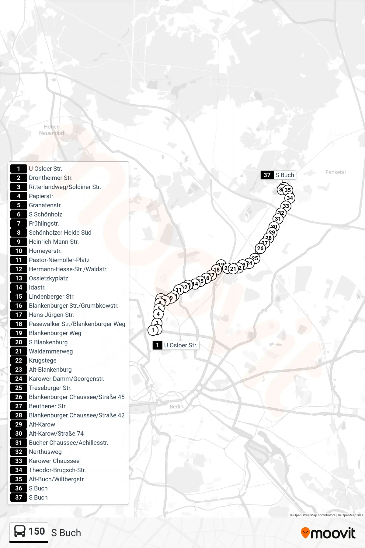Linie 150 (Bus) Richtung S Buch: Route und Haltestellen auf der Karte