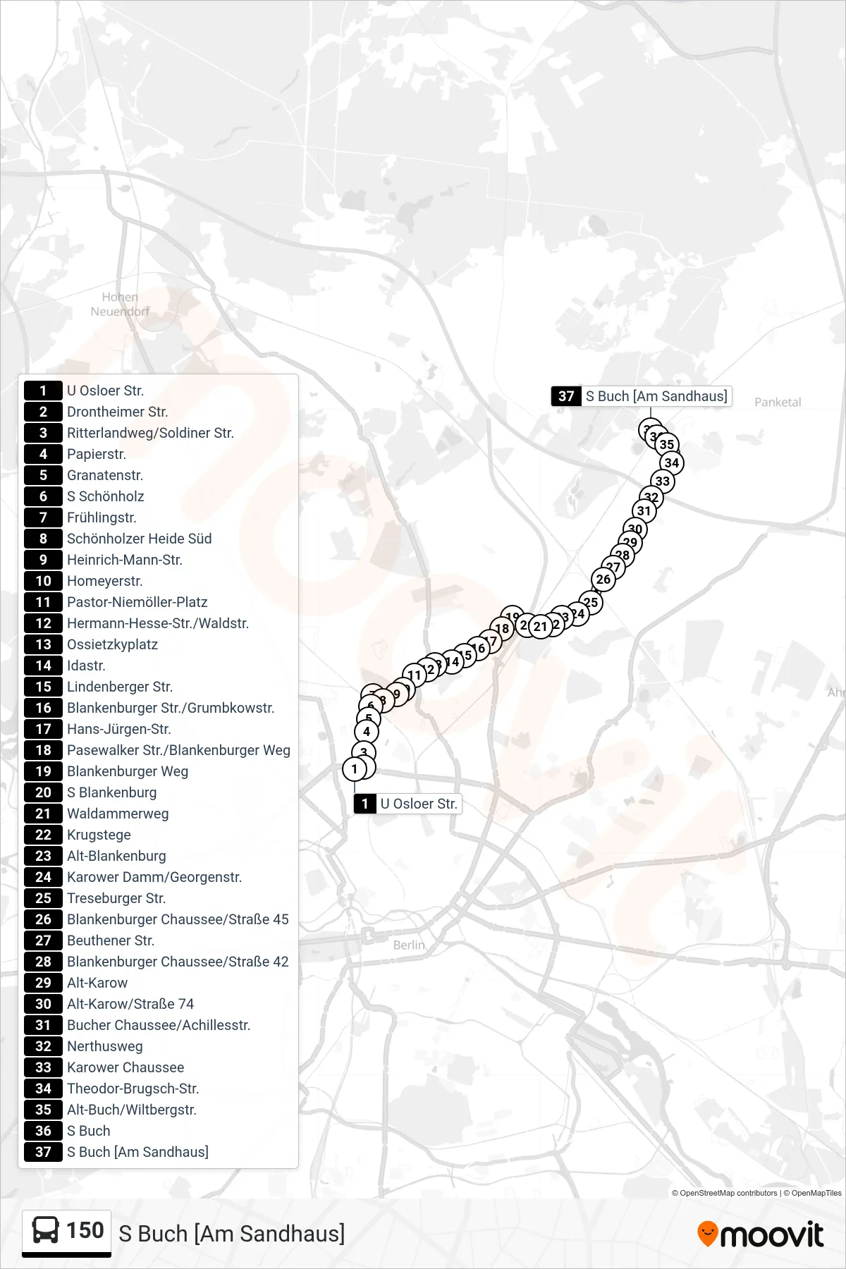 Linie 150 (Bus) Richtung S Buch [Am Sandhaus]: Route und Haltestellen auf der Karte
