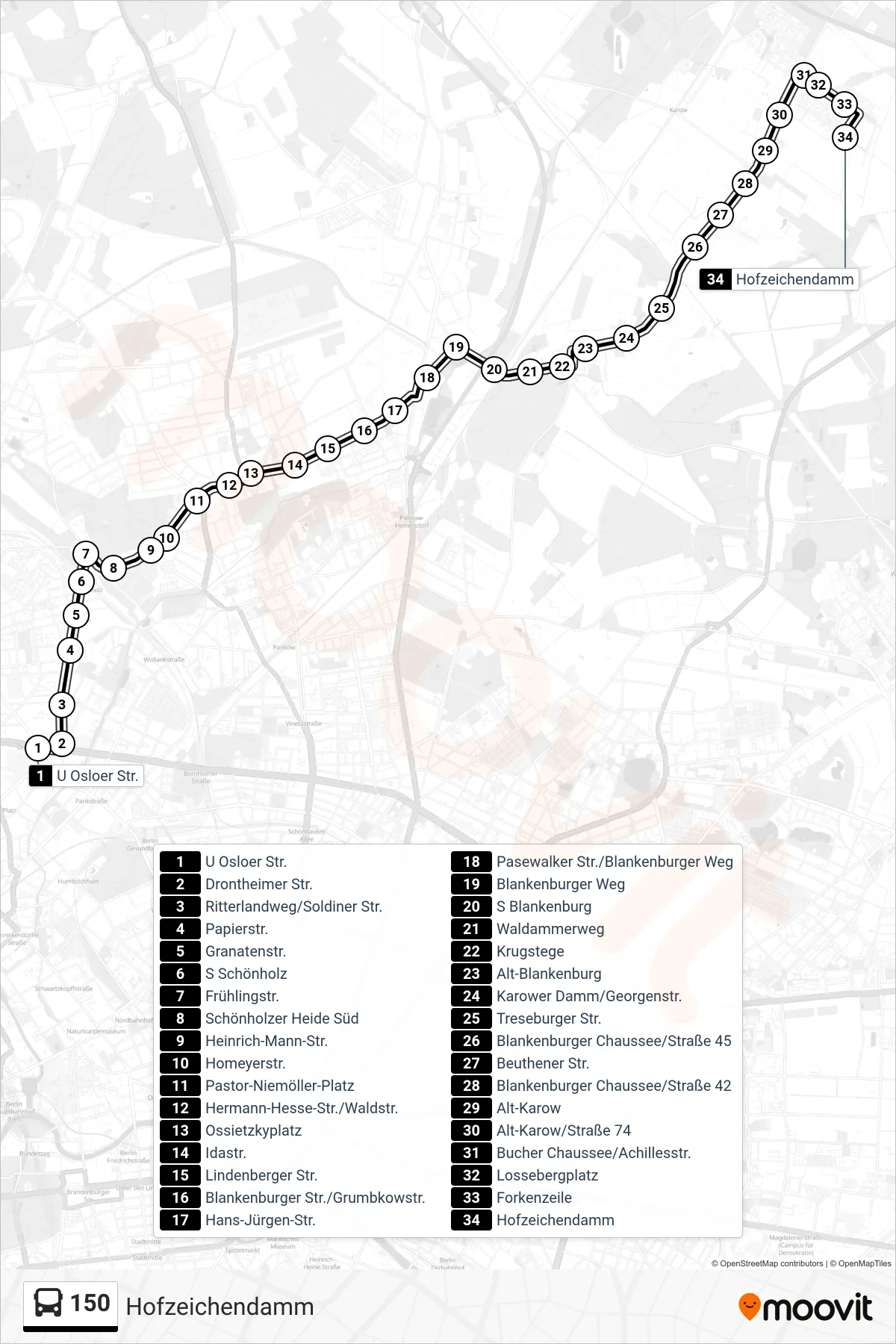 Linie 150 (Bus) Richtung Hofzeichendamm: Route und Haltestellen auf der Karte