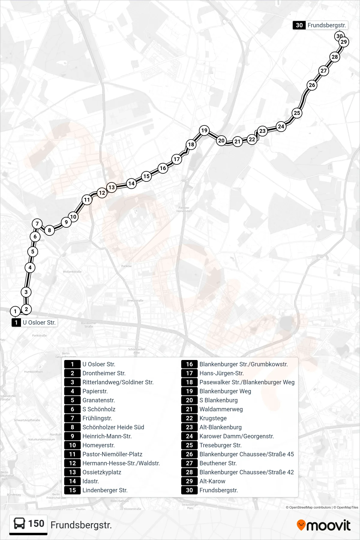 Linie 150 (Bus) Richtung Frundsbergstr.: Route und Haltestellen auf der Karte
