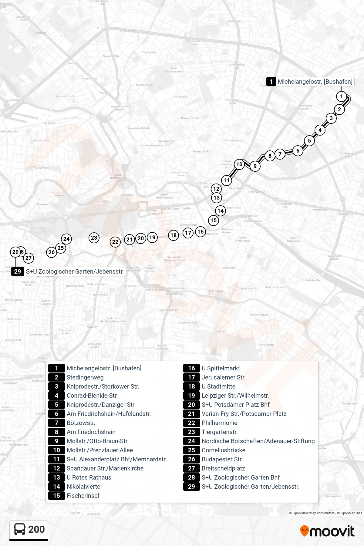 Linie 200 (Bus) Richtung S+U Zoologischer Garten: Route und Haltestellen auf der Karte