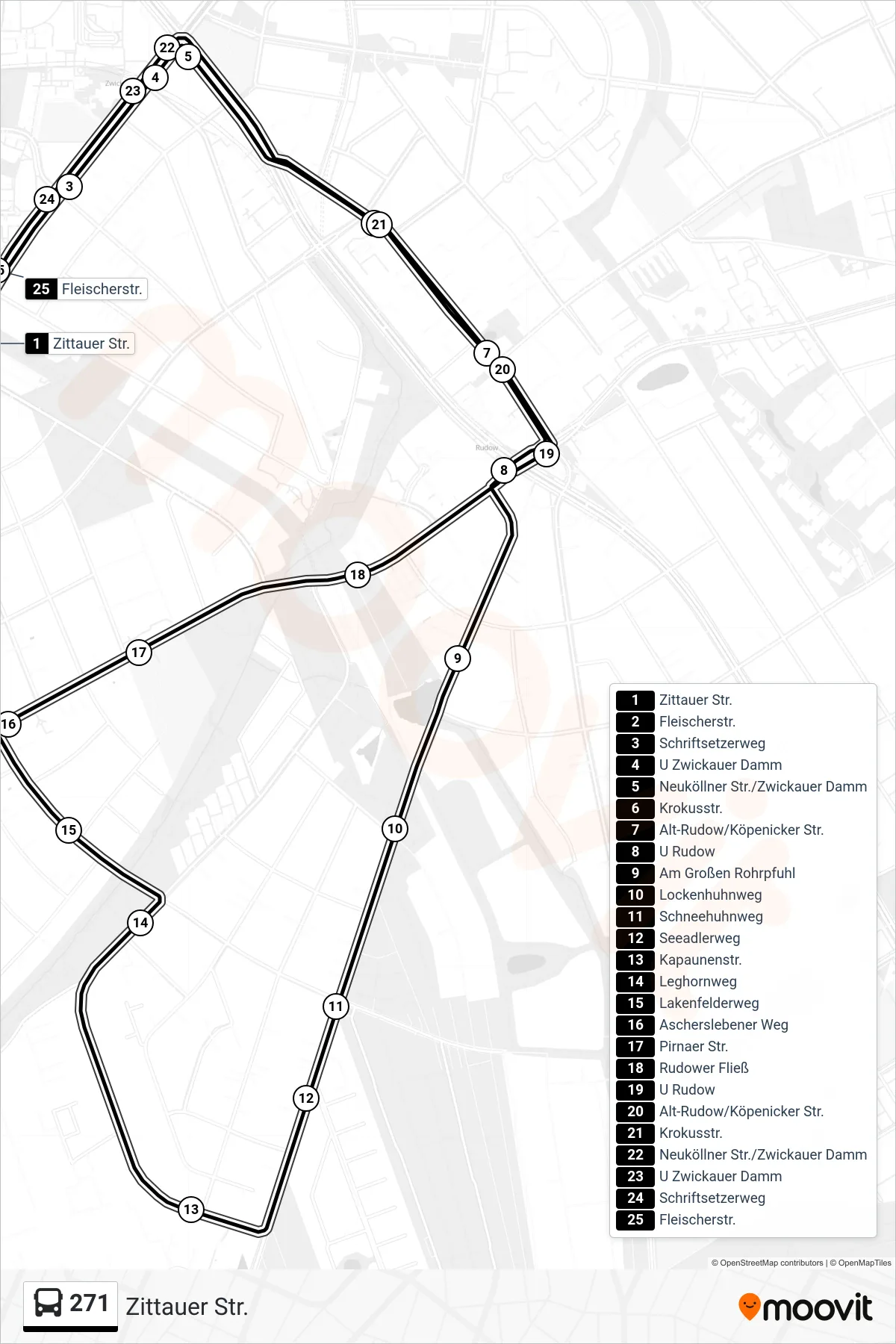 Linie 271 (Bus) Richtung Zittauer Str.: Route und Haltestellen auf der Karte