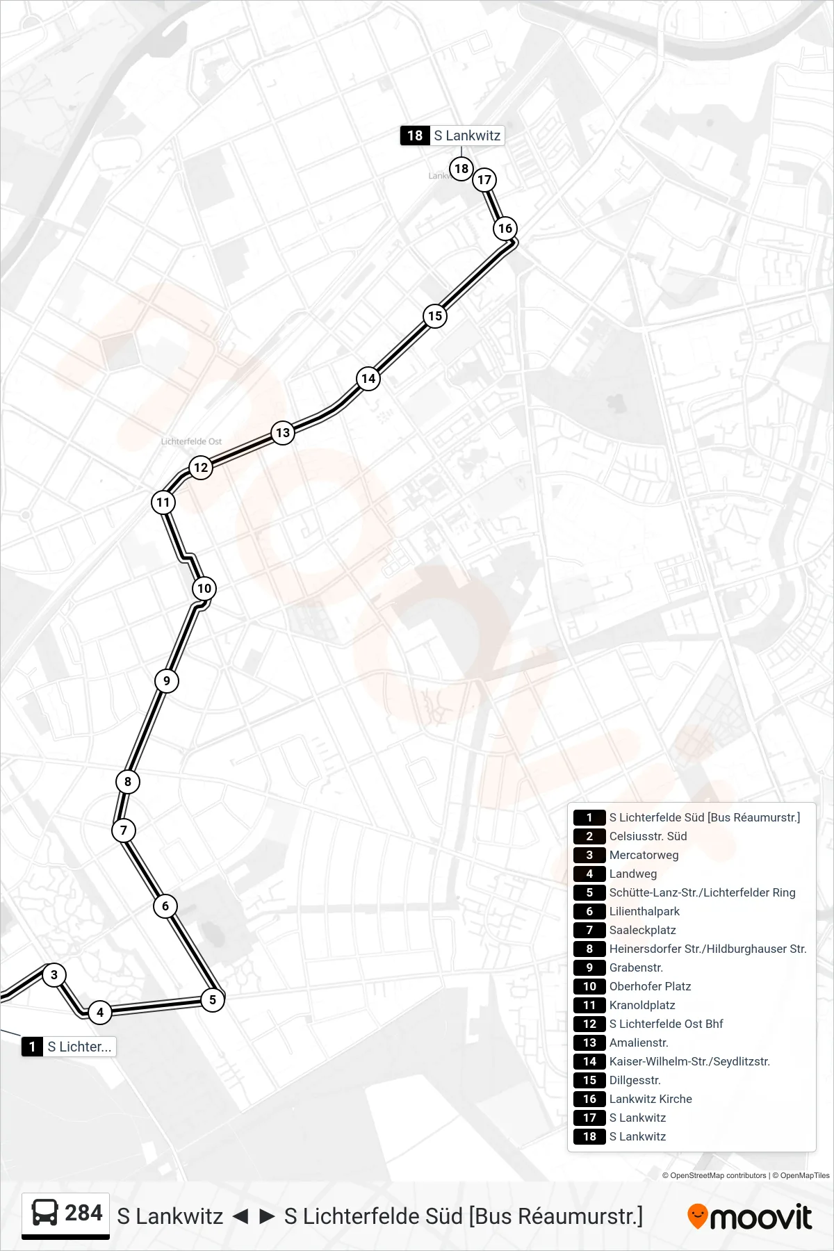 284 bus Line (S Lankwitz) route and stops on a map