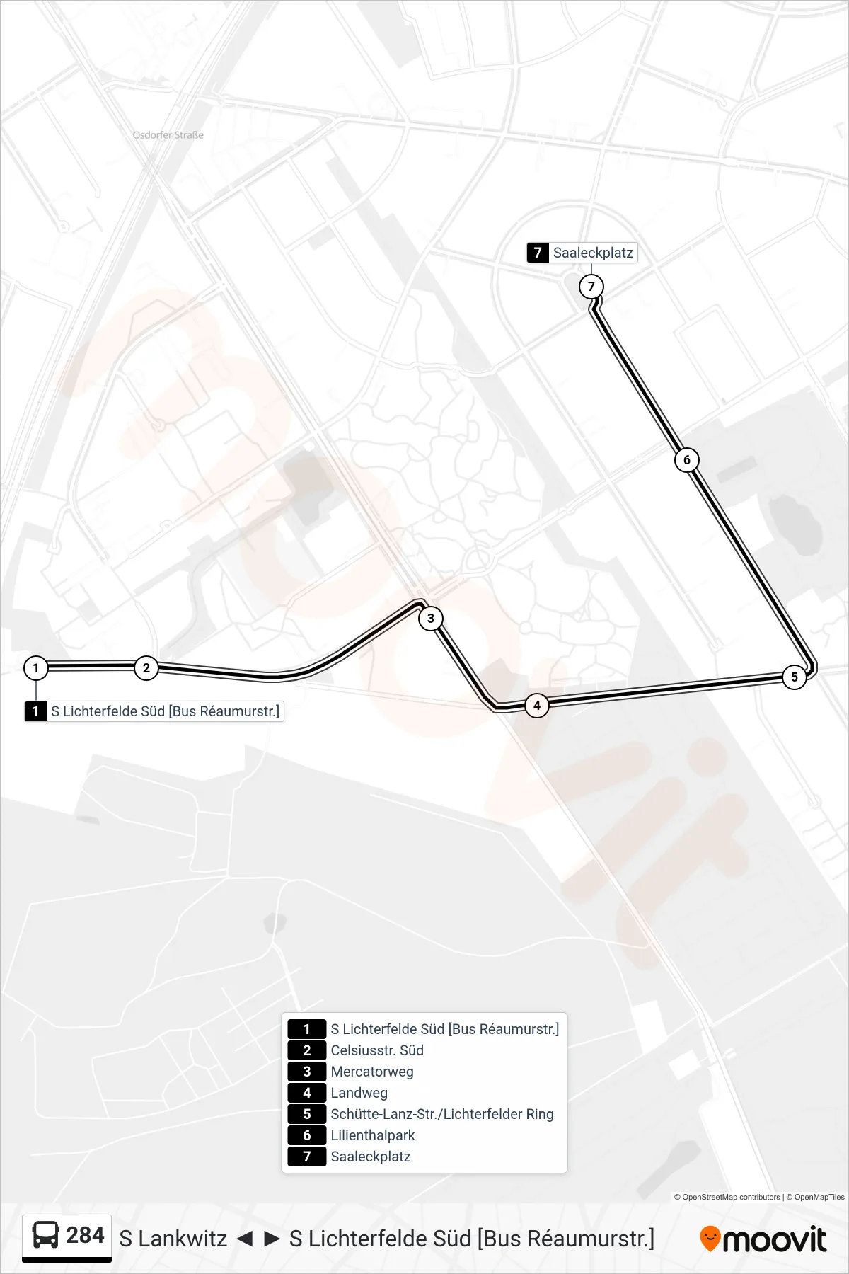 284 bus Line (Saaleckplatz) route and stops on a map