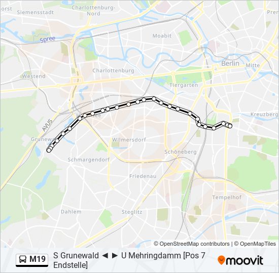 Автобус M19: карта маршрута