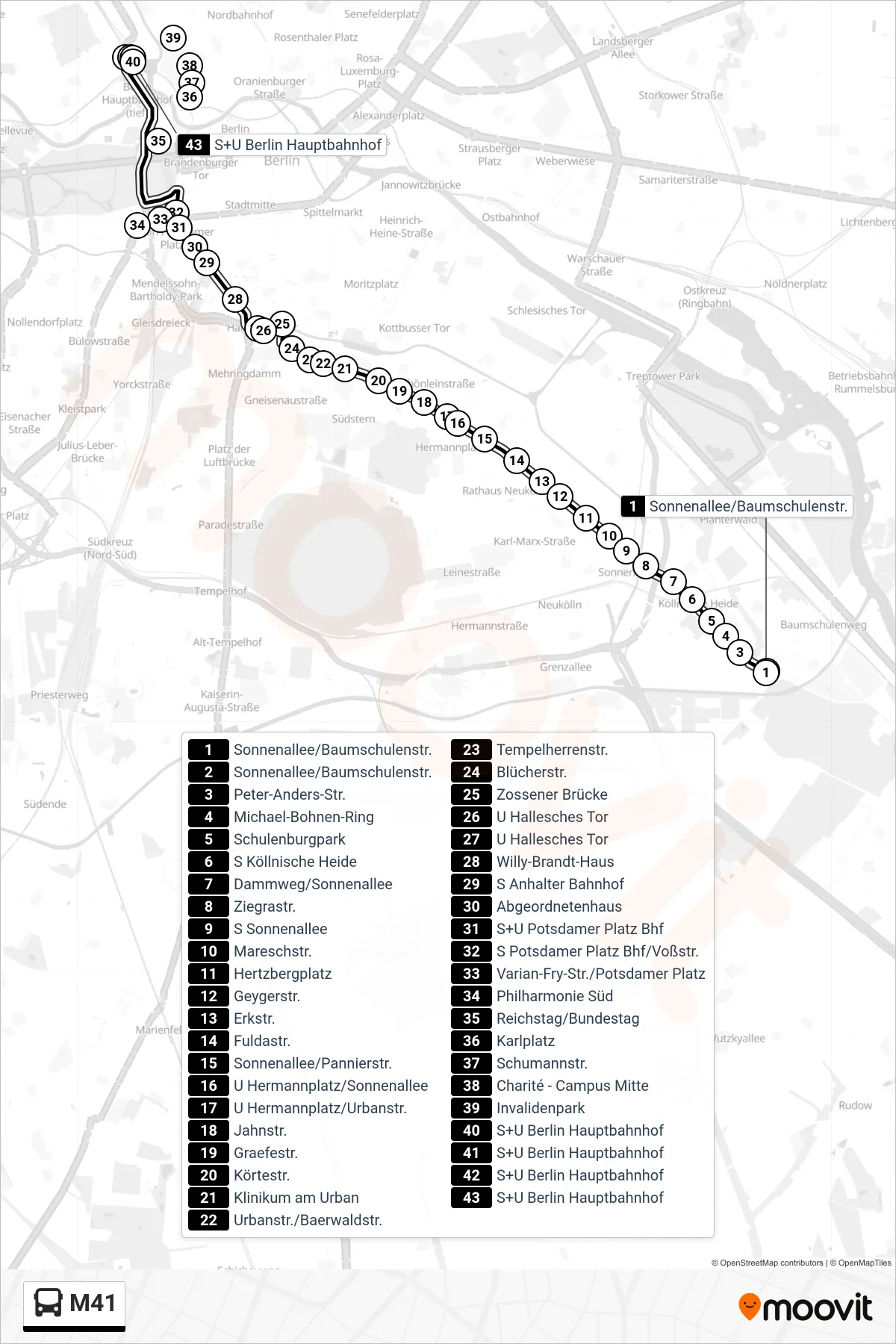 Linie M41 (Bus) Richtung S+U Hauptbahnhof: Route und Haltestellen auf der Karte