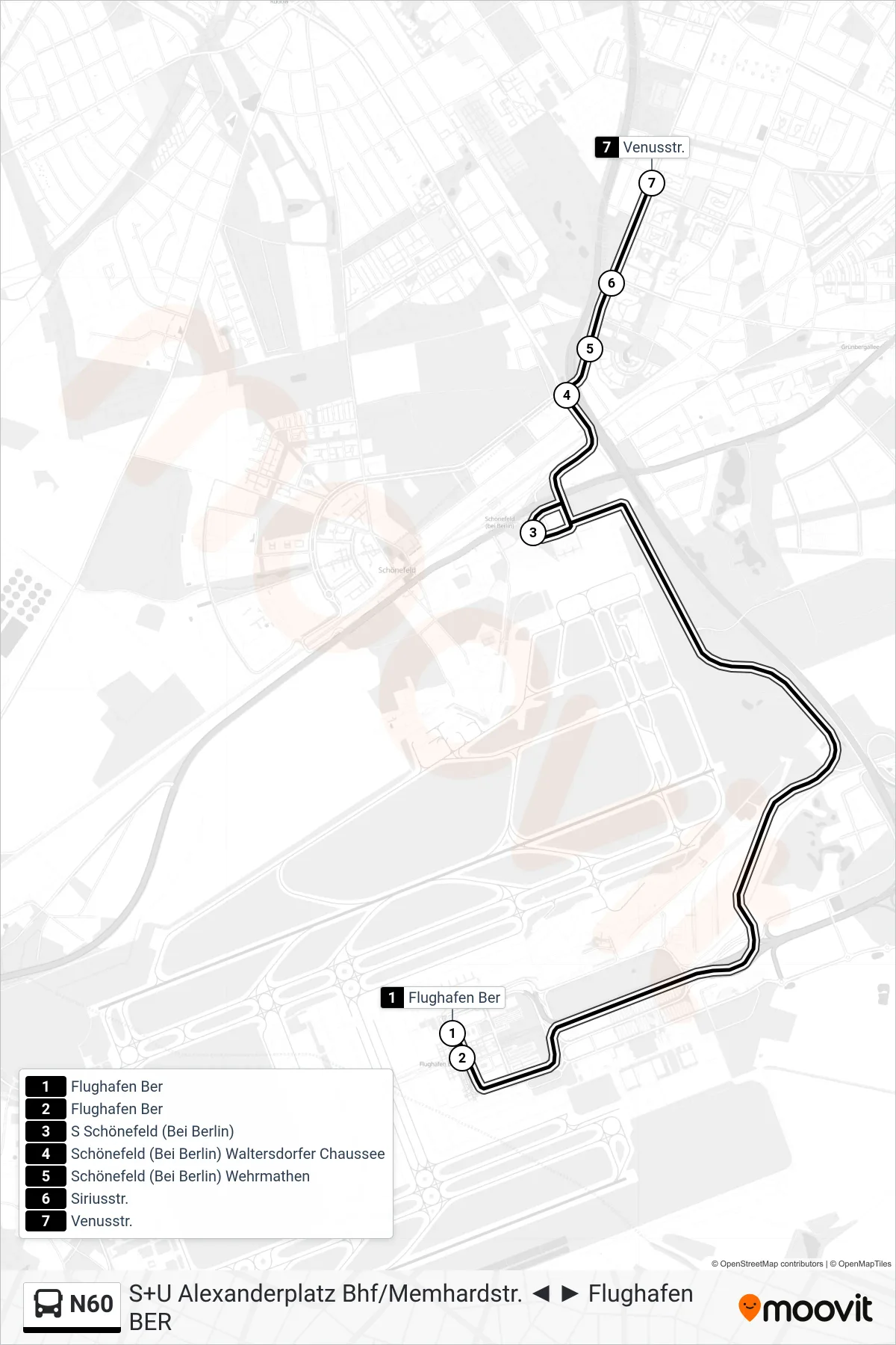 N60 bus Line (Venusstr.) route and stops on a map