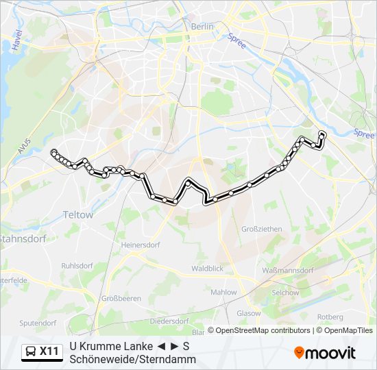 Автобус X11: карта маршрута