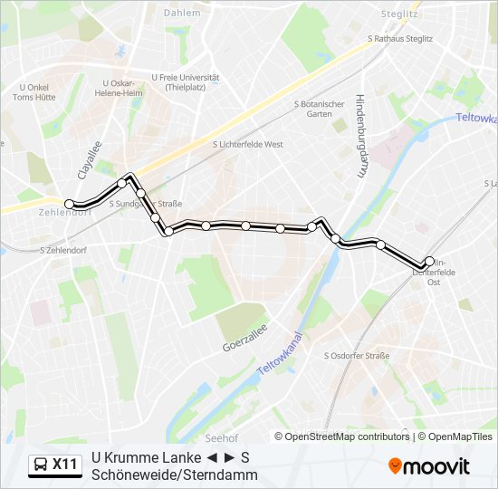 Автобус X11: карта маршрута