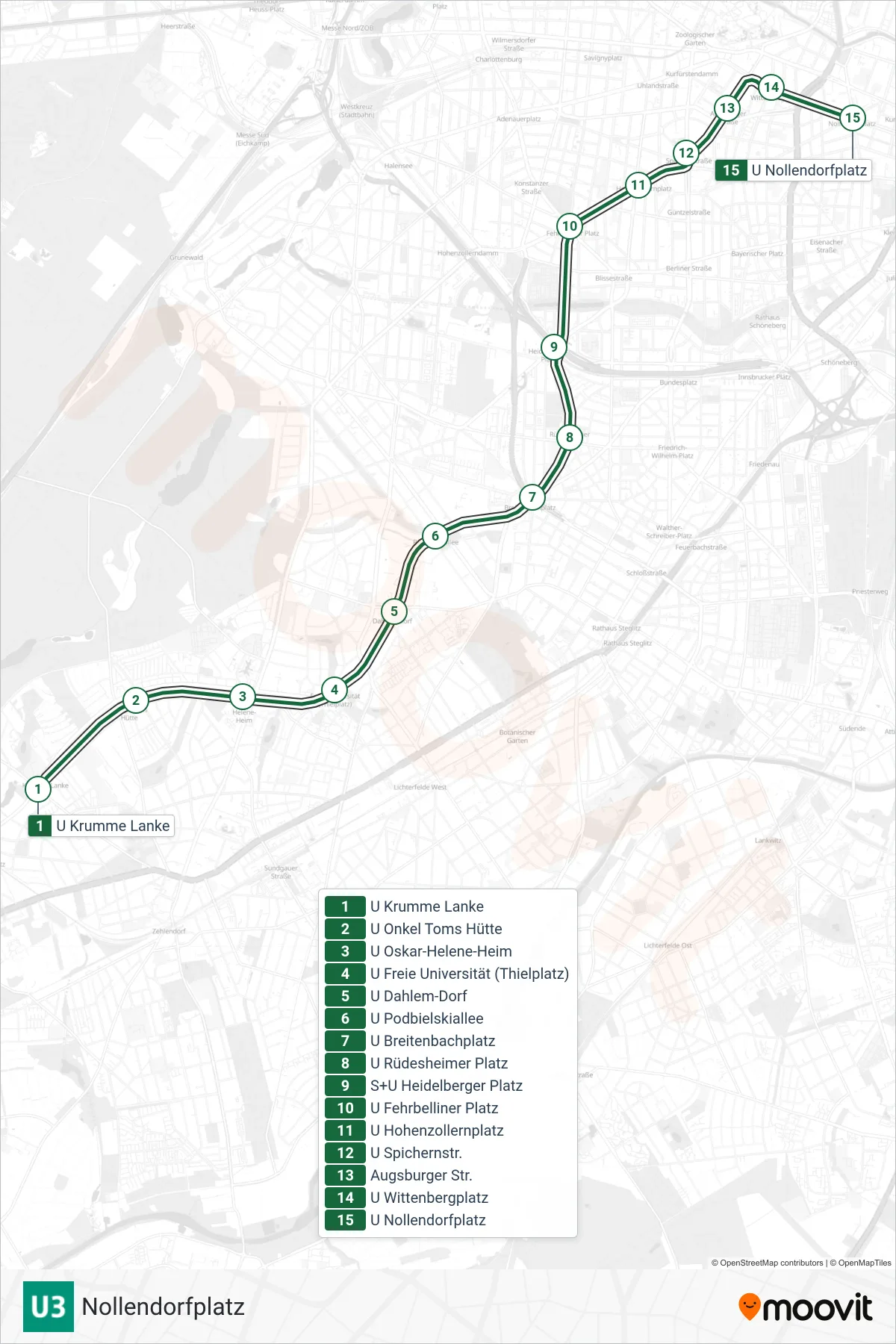 Linie U3 (U-Bahn) Richtung Nollendorfplatz: Route und Haltestellen auf der Karte