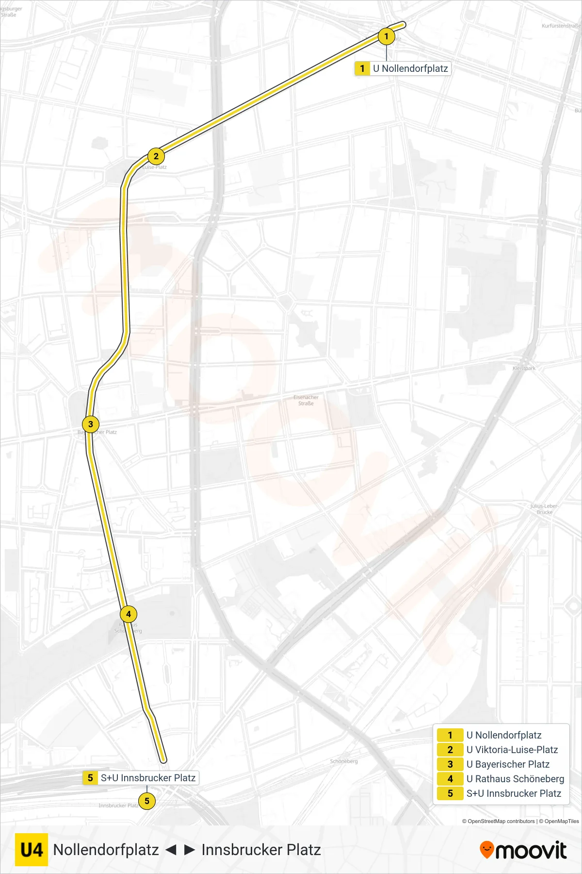 Linie U4 (U-Bahn) Richtung Innsbrucker Platz: Route und Haltestellen auf der Karte