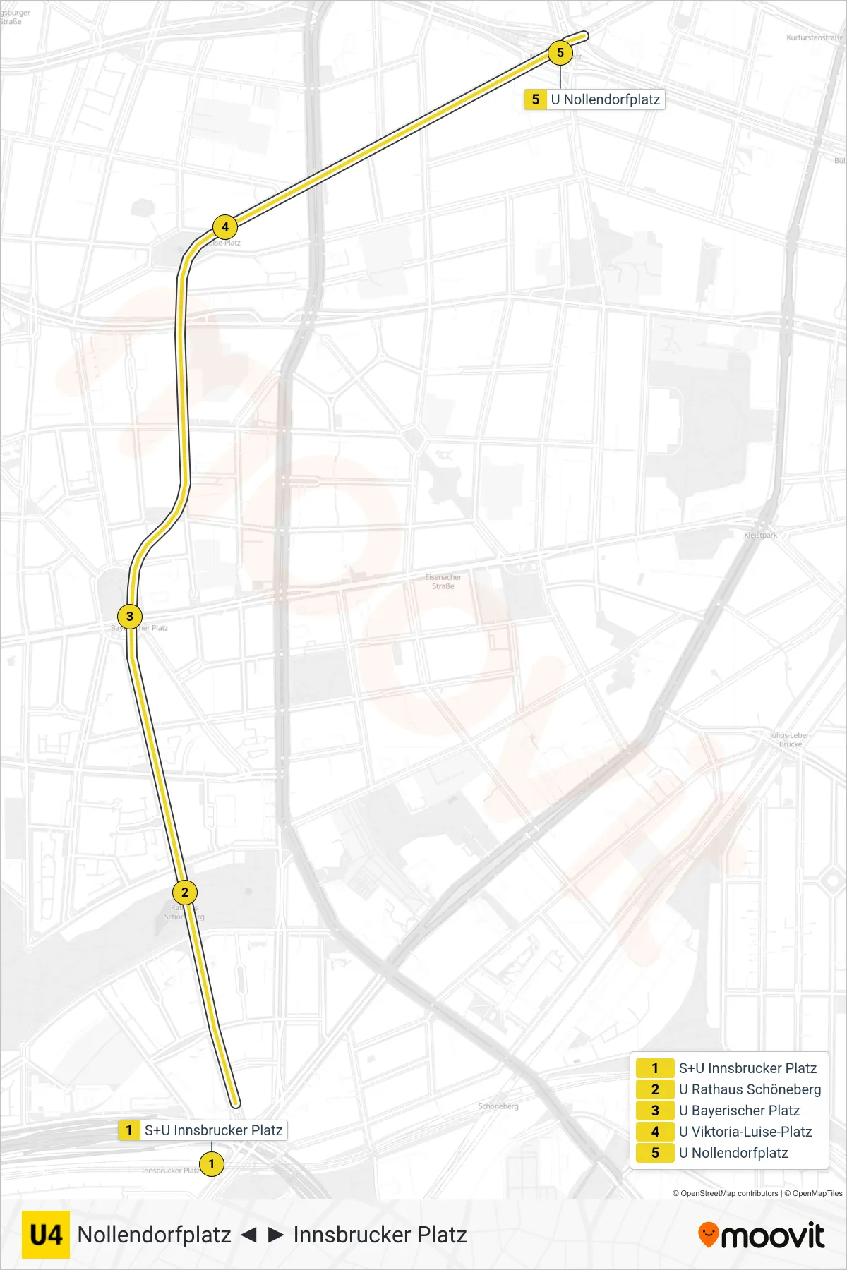 Linie U4 (U-Bahn) Richtung Nollendorfplatz: Route und Haltestellen auf der Karte