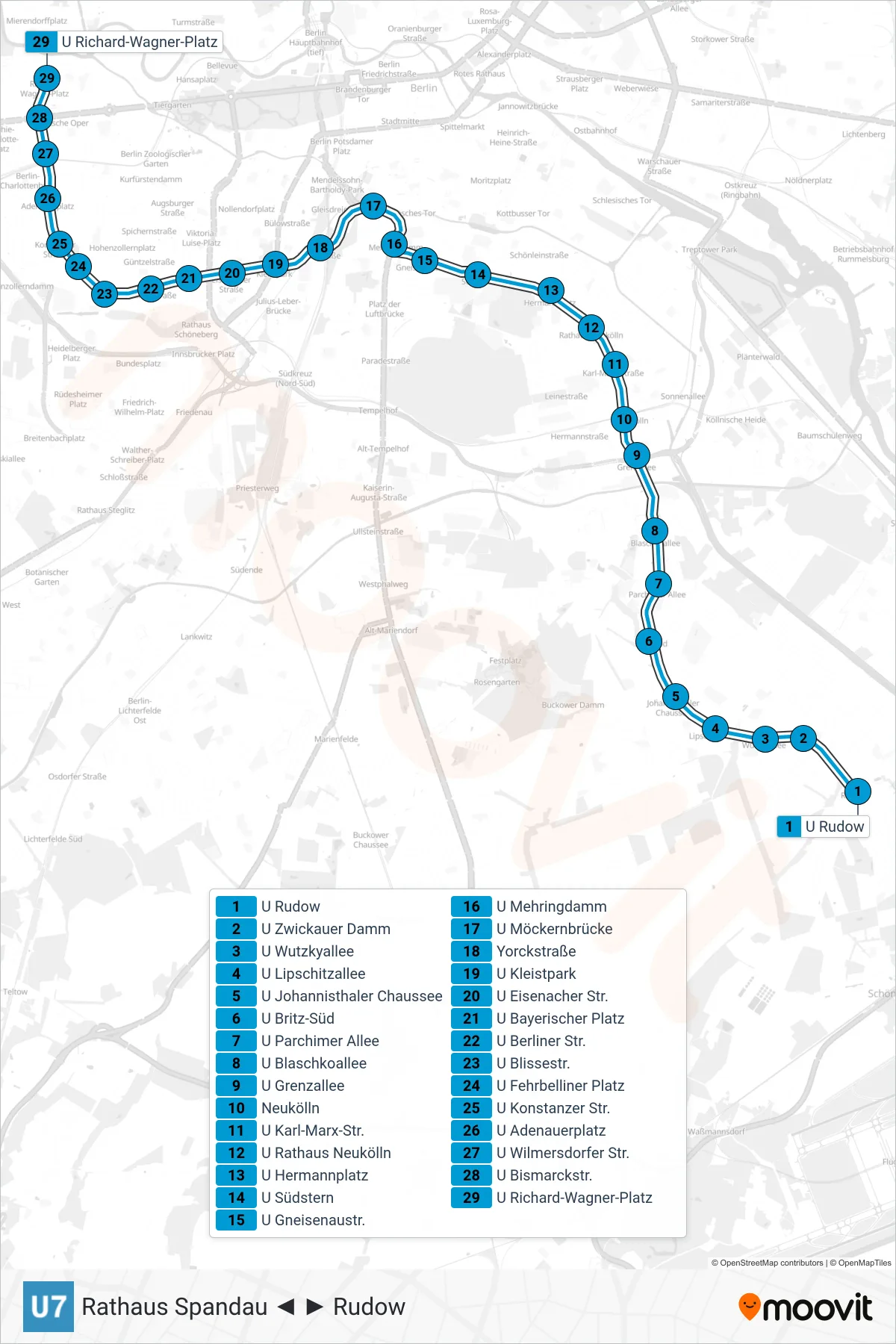 Linie U7 (U-Bahn) Richtung Richard-Wagner-Platz: Route und Haltestellen auf der Karte