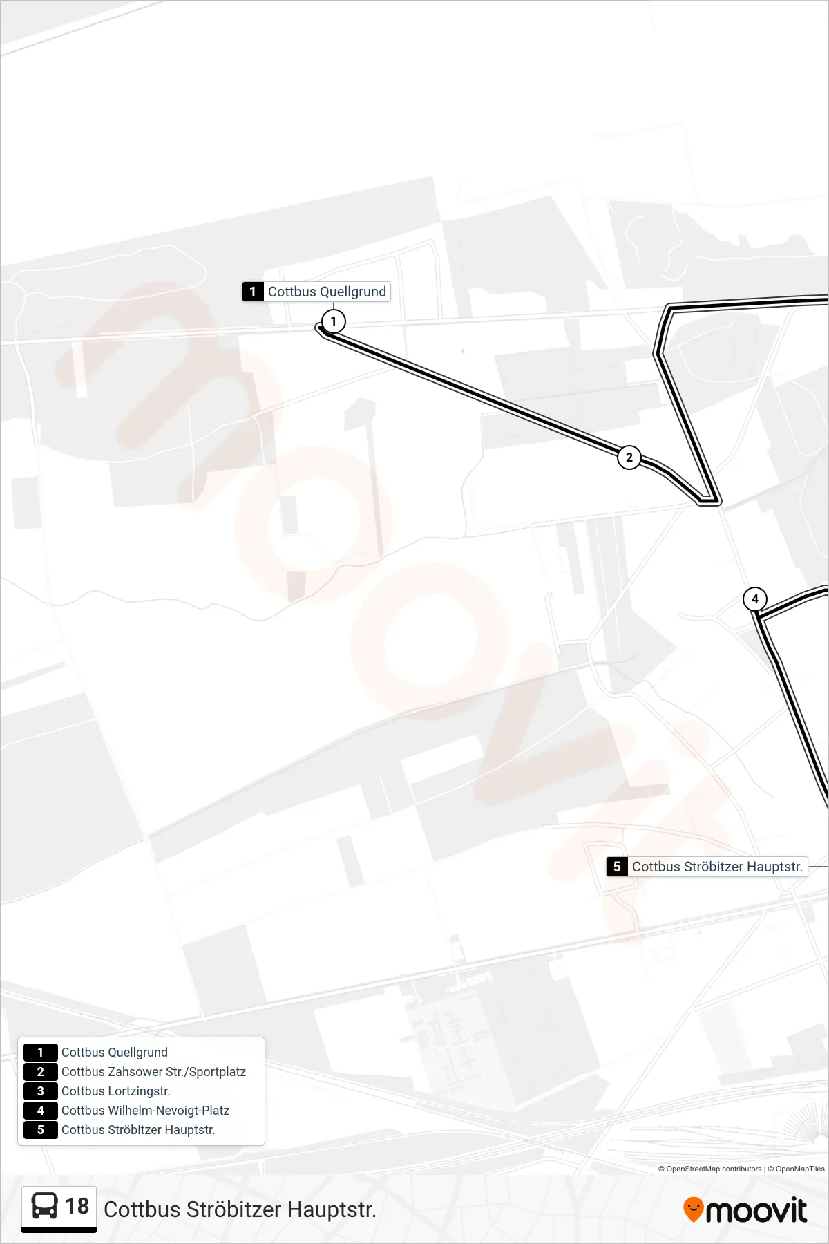 Linie 18 (Bus) Richtung Cottbus Ströbitzer Hauptstr.: Route und Haltestellen auf der Karte