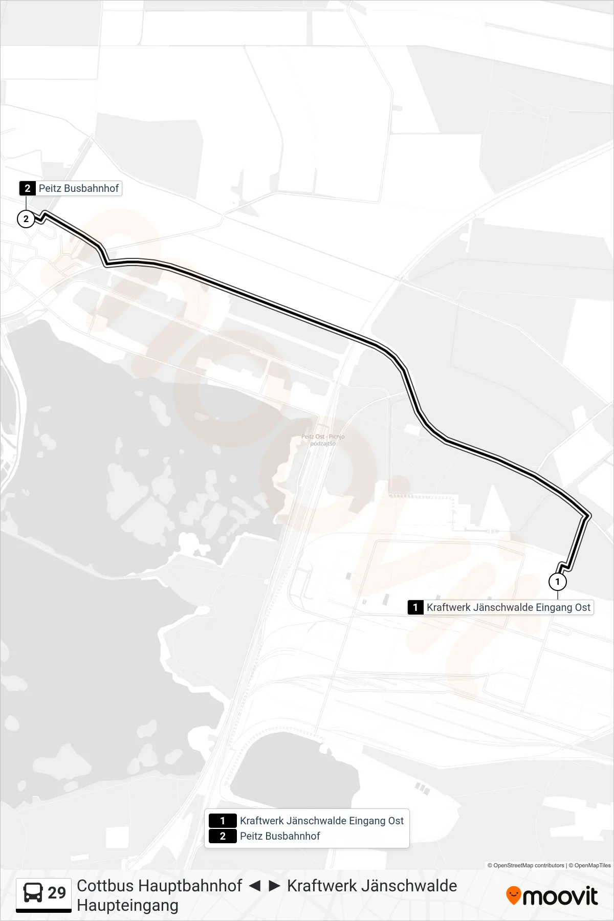 Linie 29 (Bus) Richtung Peitz Busbahnhof: Route und Haltestellen auf der Karte