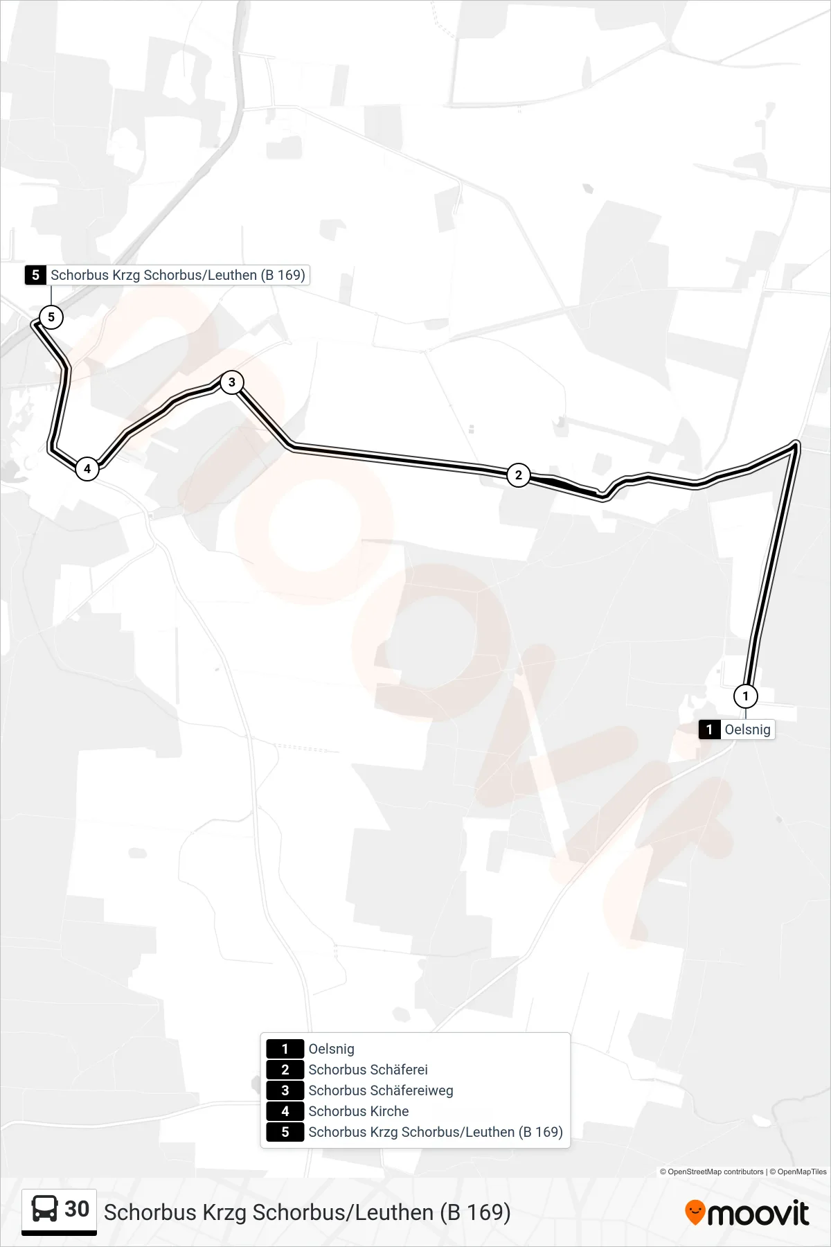 Linie 30 (Bus) Richtung Schorbus Krzg Schorbus/Leuthen (B 169): Route und Haltestellen auf der Karte
