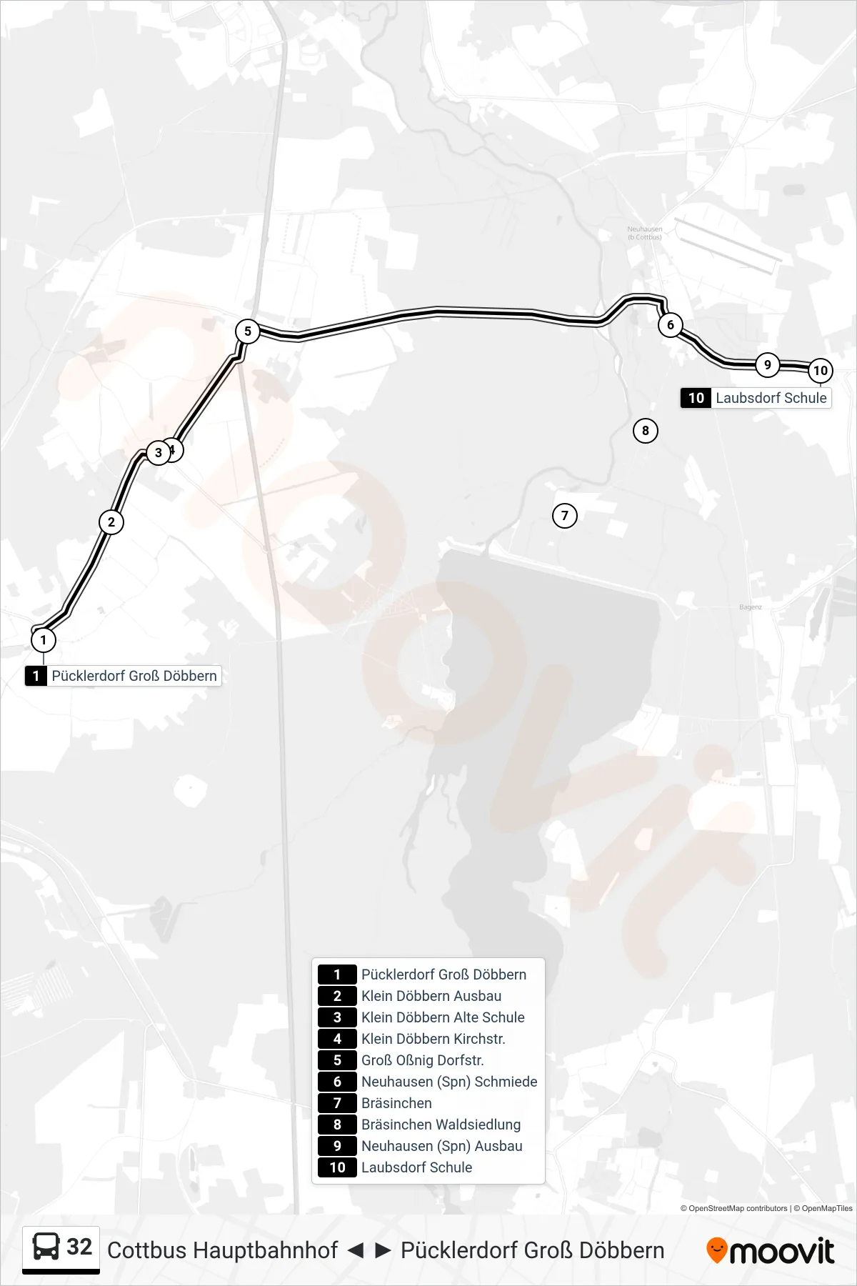 32 bus Line (Laubsdorf Schule) route and stops on a map