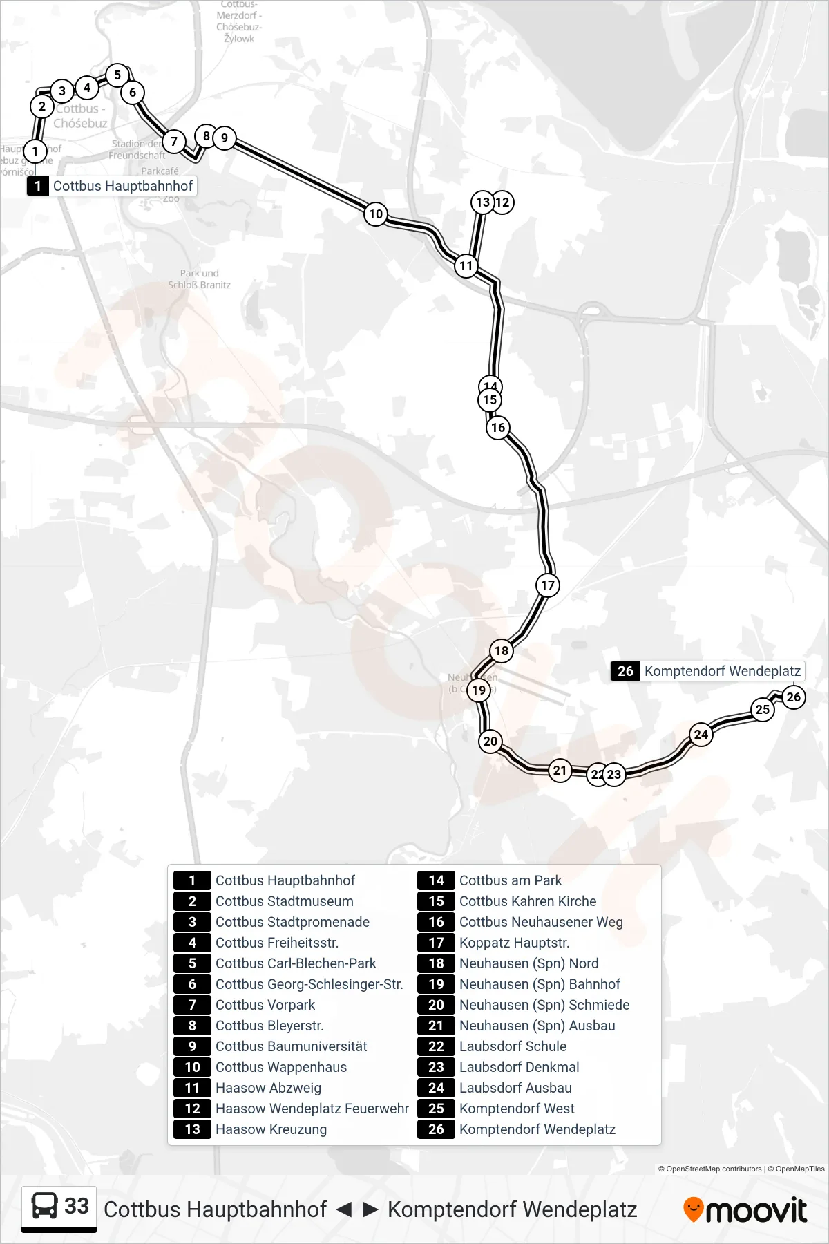 Linie 33 (Bus) Richtung Komptendorf Wendeplatz: Route und Haltestellen auf der Karte