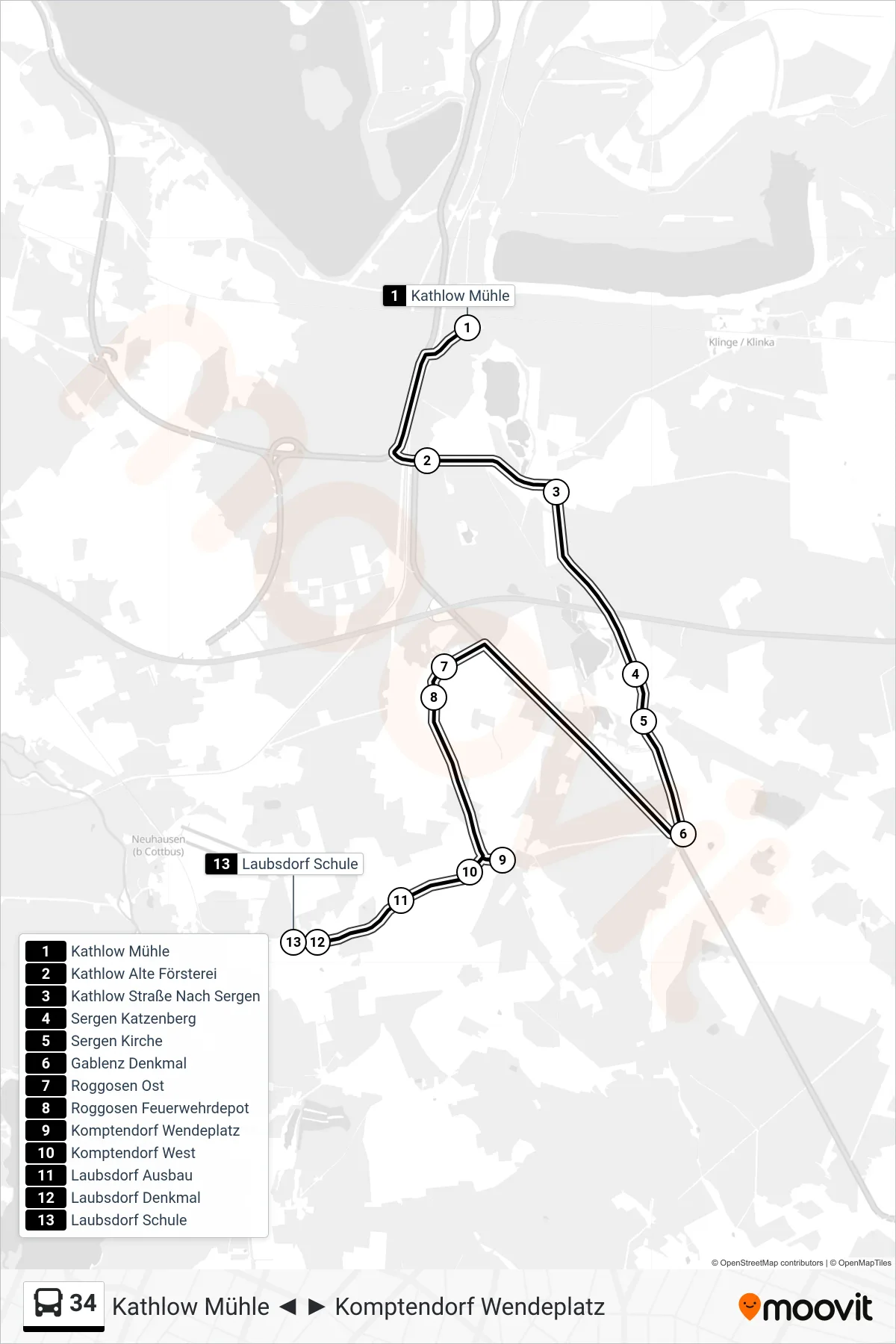 Linie 34 (Bus) Richtung Laubsdorf Schule: Route und Haltestellen auf der Karte