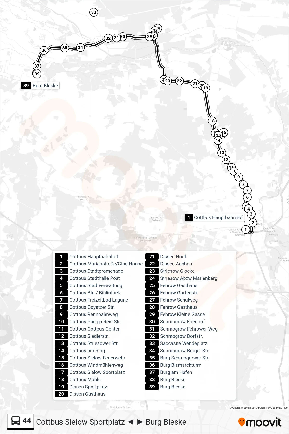 Linie 44 (Bus) Richtung Burg Bleske: Route und Haltestellen auf der Karte