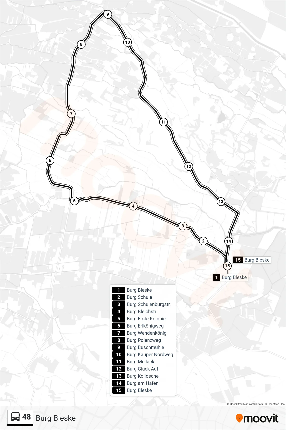 Linie 48 (Bus) Richtung Burg Bleske: Route und Haltestellen auf der Karte