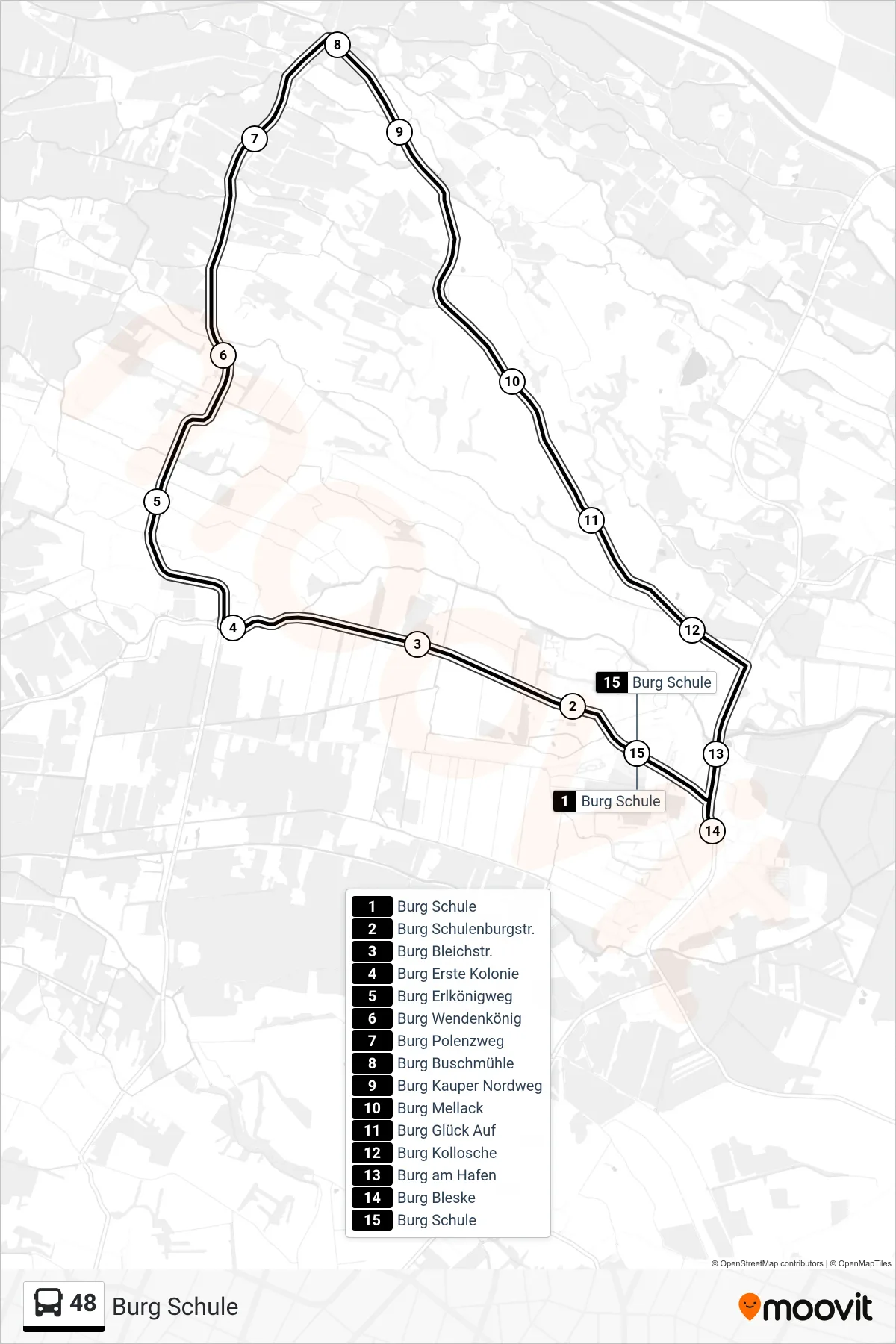 Linie 48 (Bus) Richtung Burg Schule: Route und Haltestellen auf der Karte
