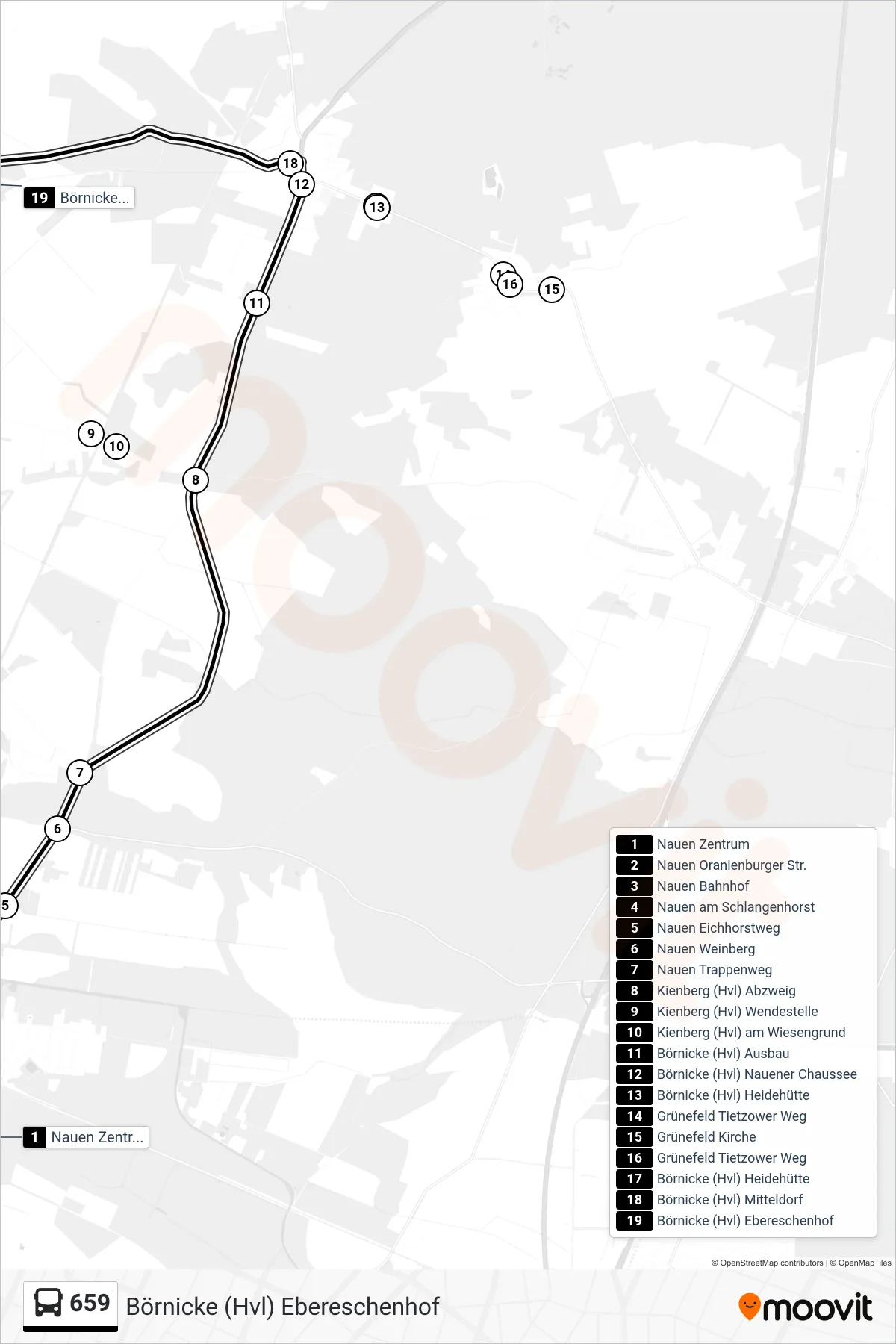 Linie 659 (Bus) Richtung Börnicke (Hvl) Ebereschenhof: Route und Haltestellen auf der Karte