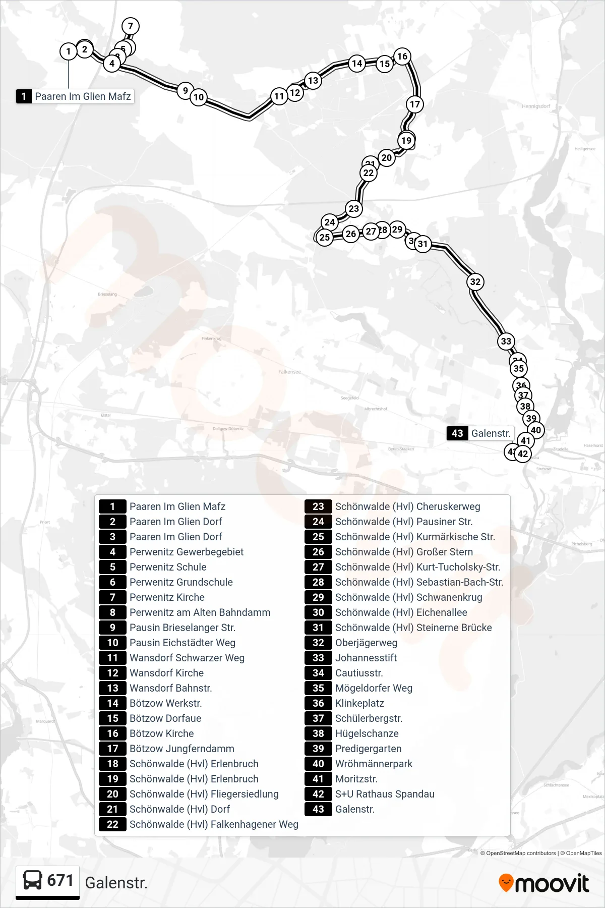 Linie 671 (Bus) Richtung Galenstr.: Route und Haltestellen auf der Karte