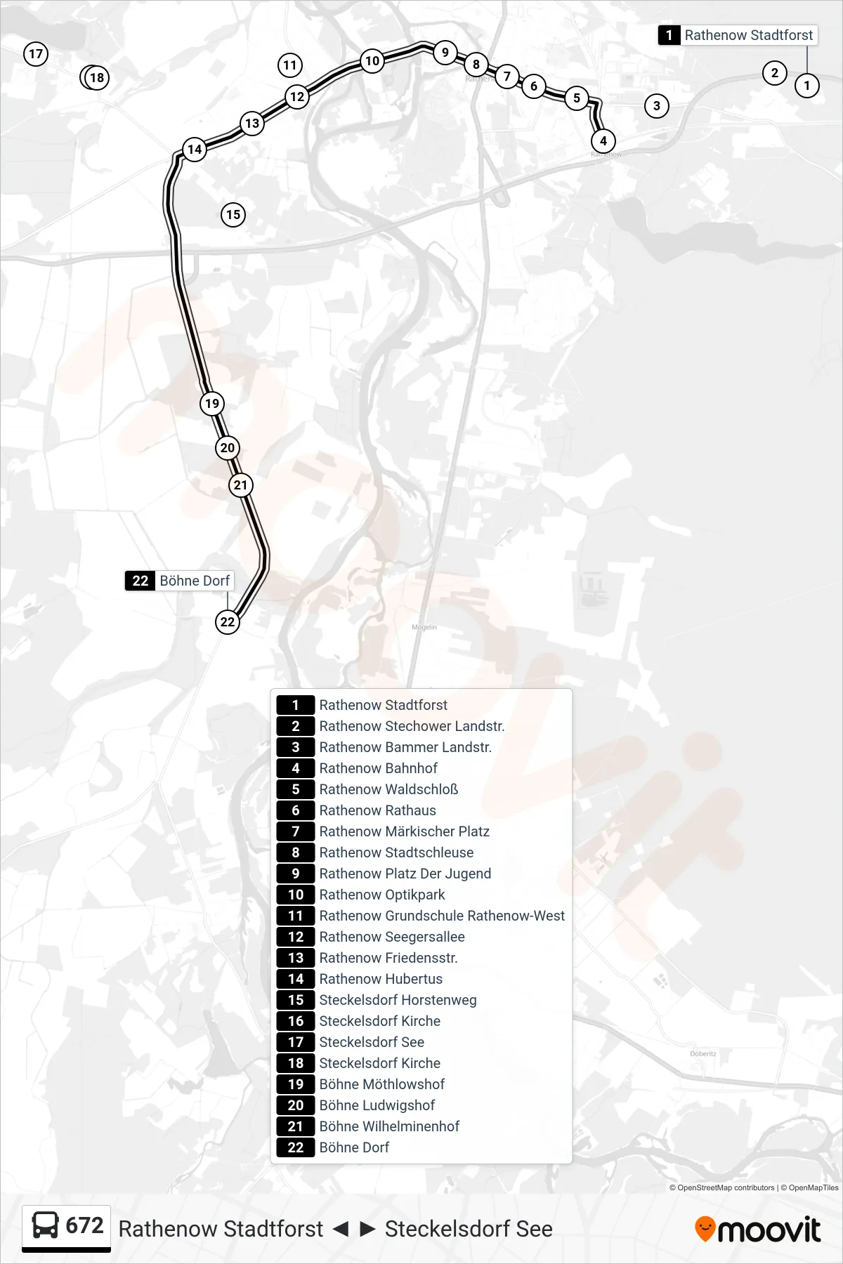 672 bus Line (Böhne Dorf) route and stops on a map