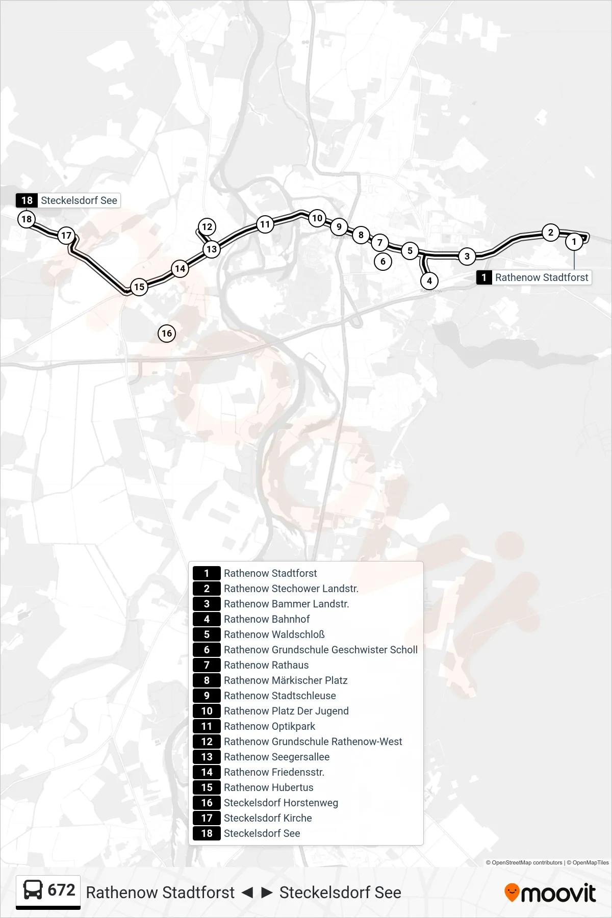 Linie 672 (Bus) Richtung Steckelsdorf See: Route und Haltestellen auf der Karte