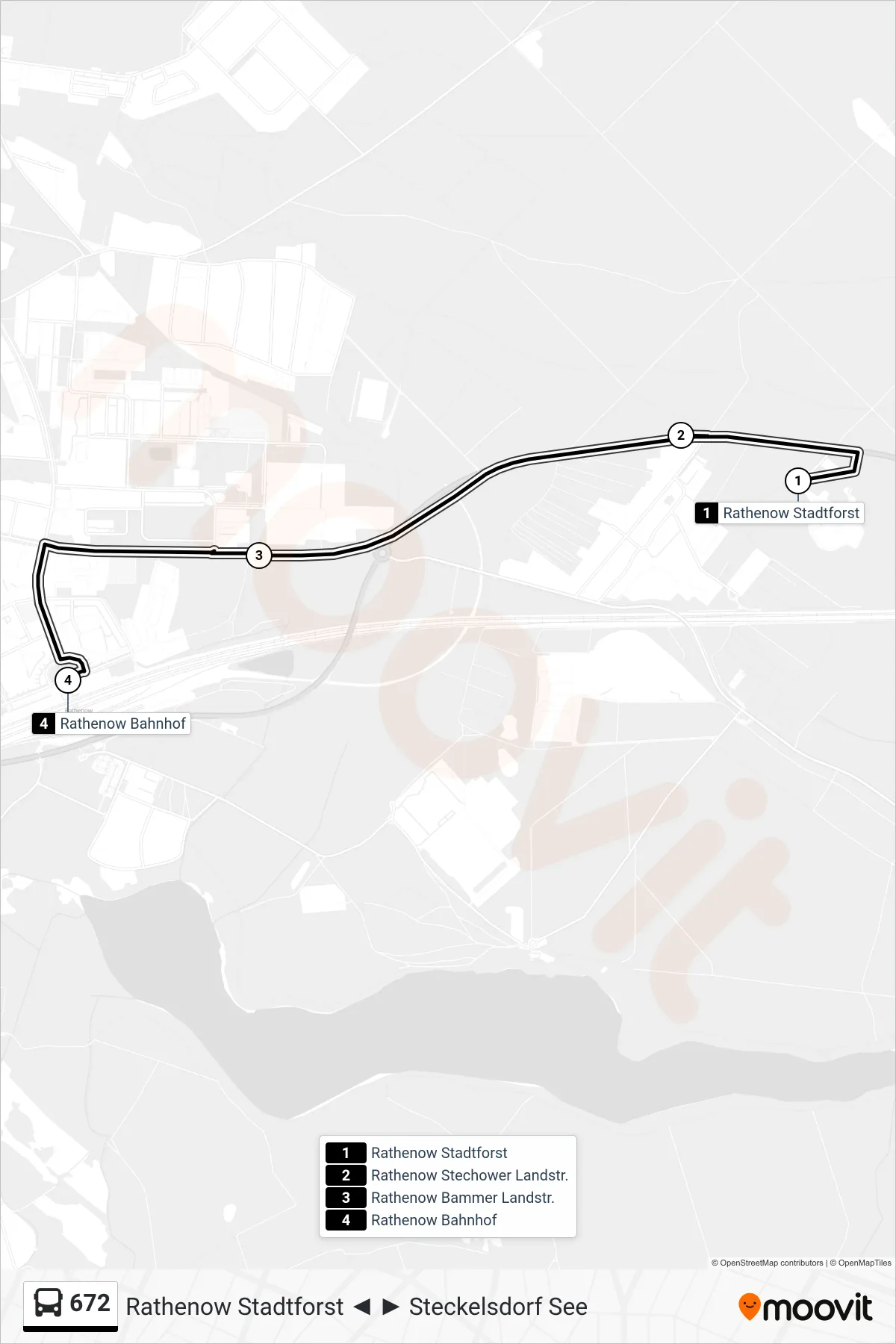 Linie 672 (Bus) Richtung Rathenow Bahnhof: Route und Haltestellen auf der Karte