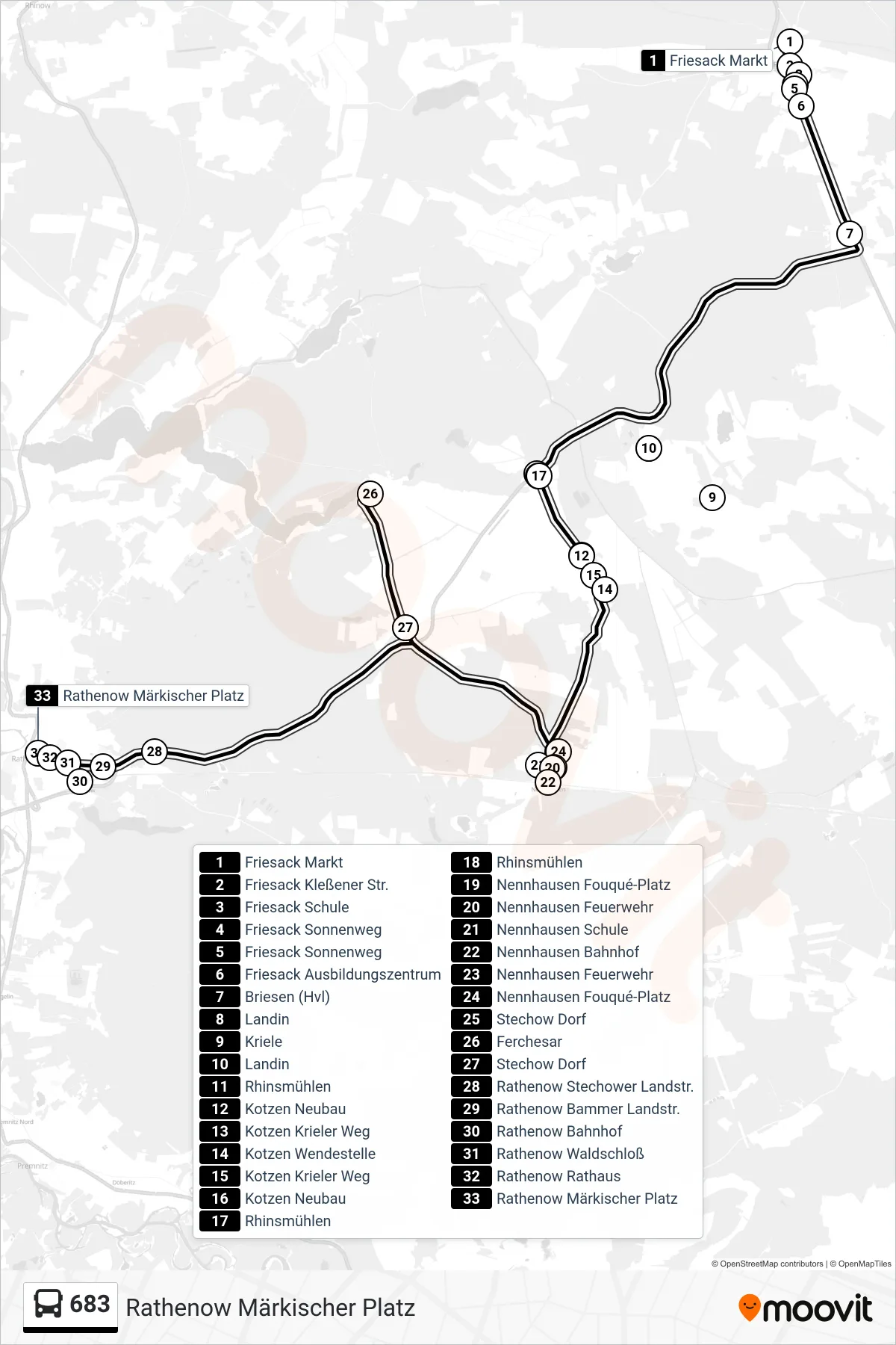Linie 683 (Bus) Richtung Rathenow Märkischer Platz: Route und Haltestellen auf der Karte