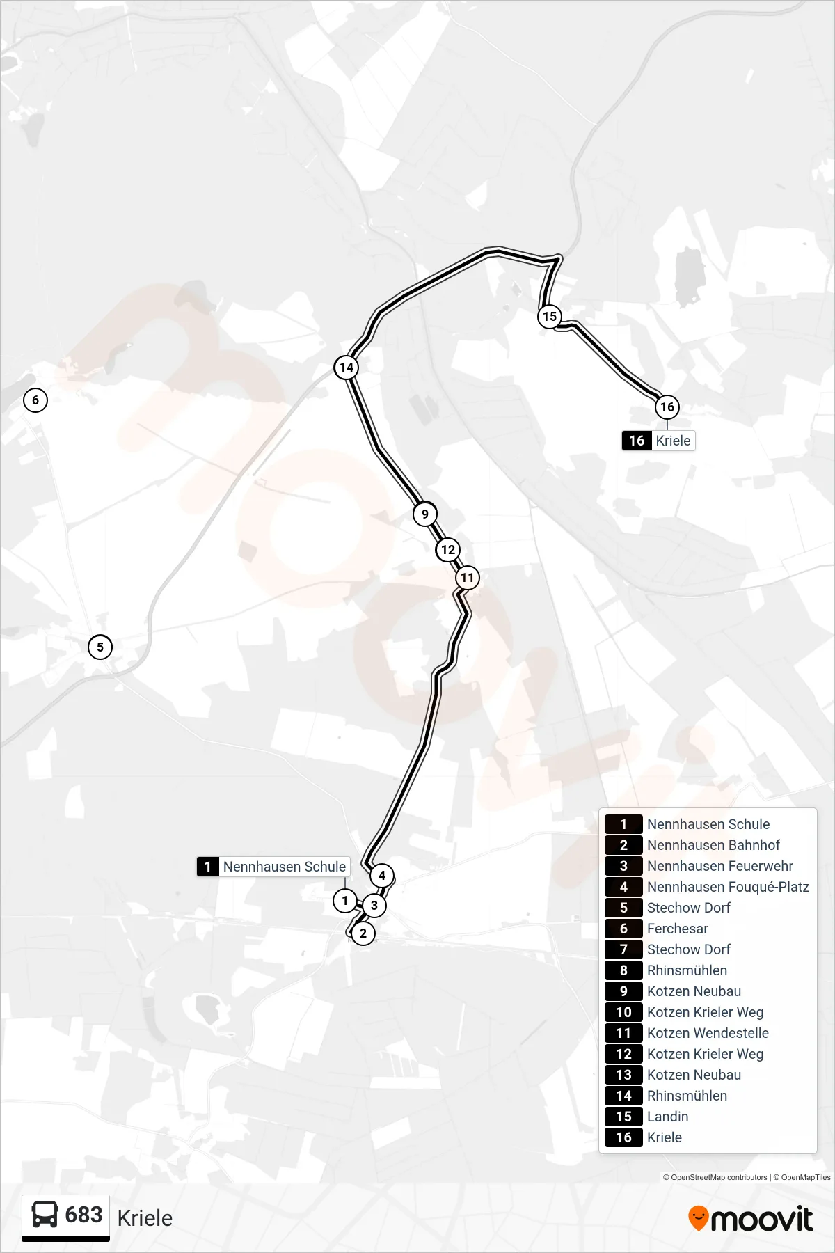 Linie 683 (Bus) Richtung Kriele: Route und Haltestellen auf der Karte