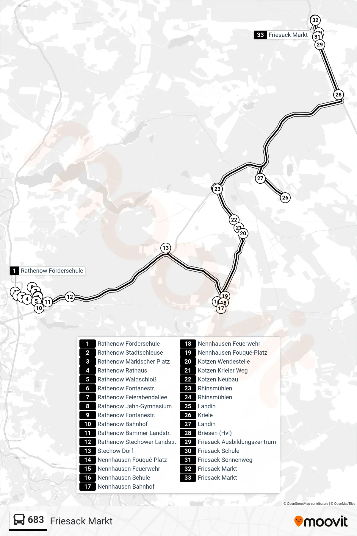 683 bus Line (Friesack Markt) route and stops on a map