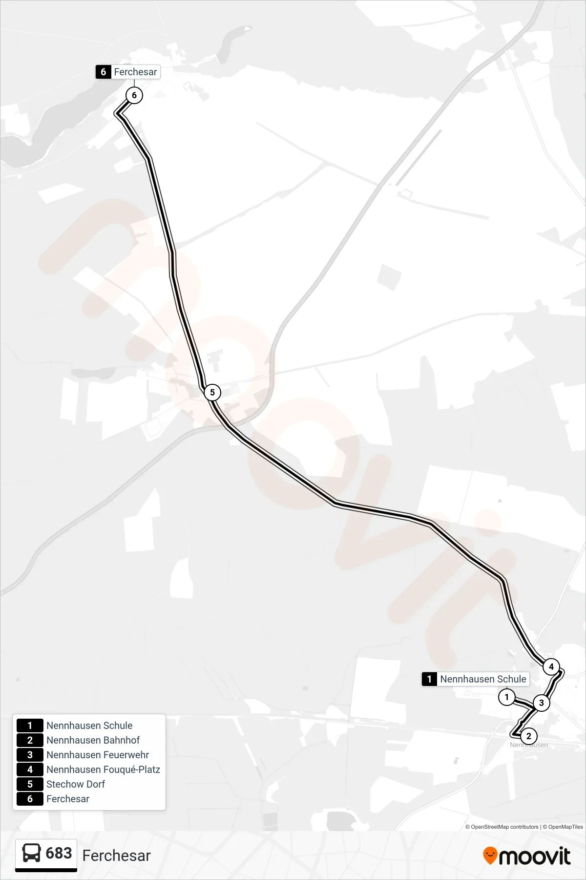 Linie 683 (Bus) Richtung Ferchesar: Route und Haltestellen auf der Karte